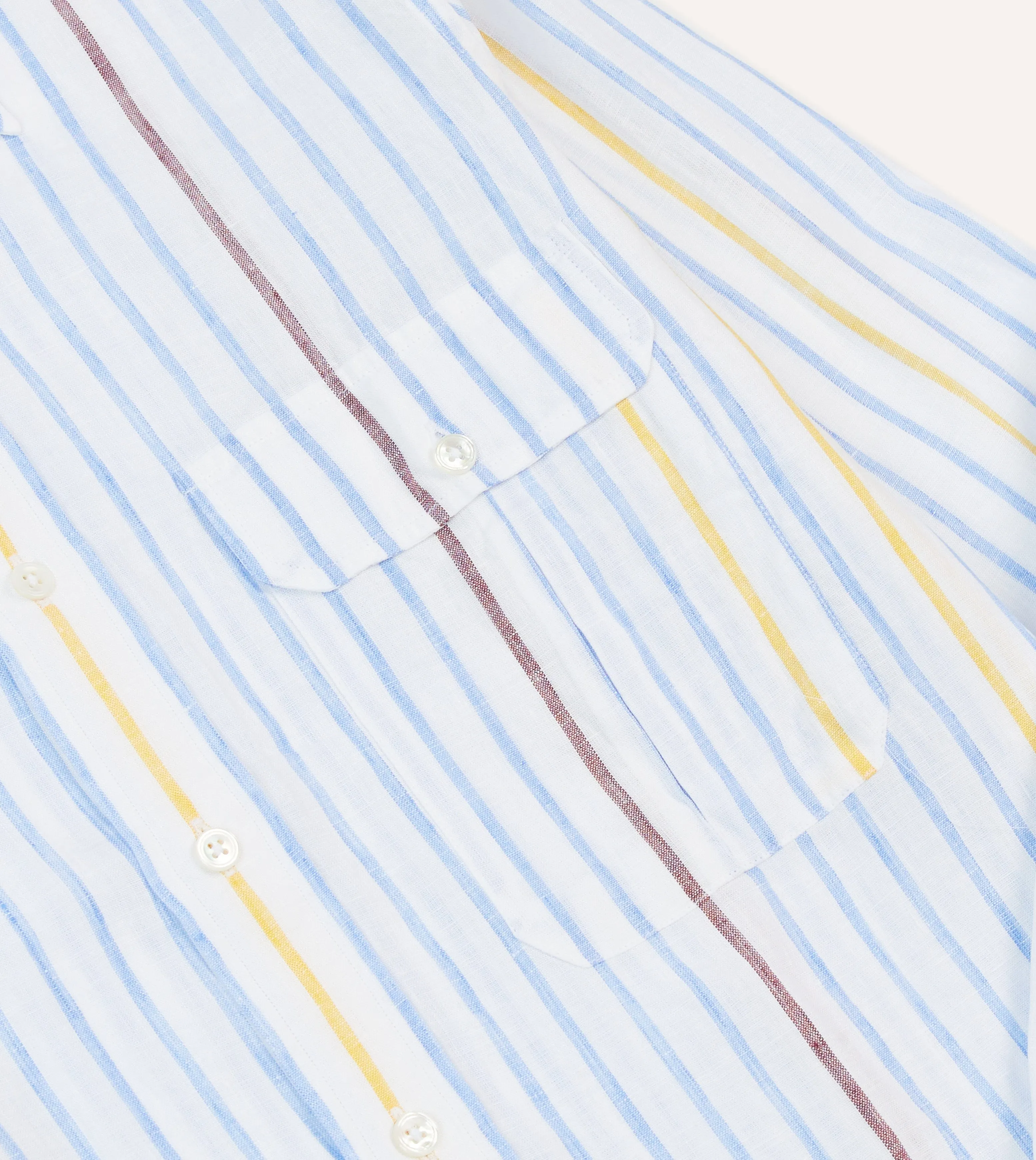 Polo Style Blue, White and Yellow Stripe Linen Long Point Collar Shirt