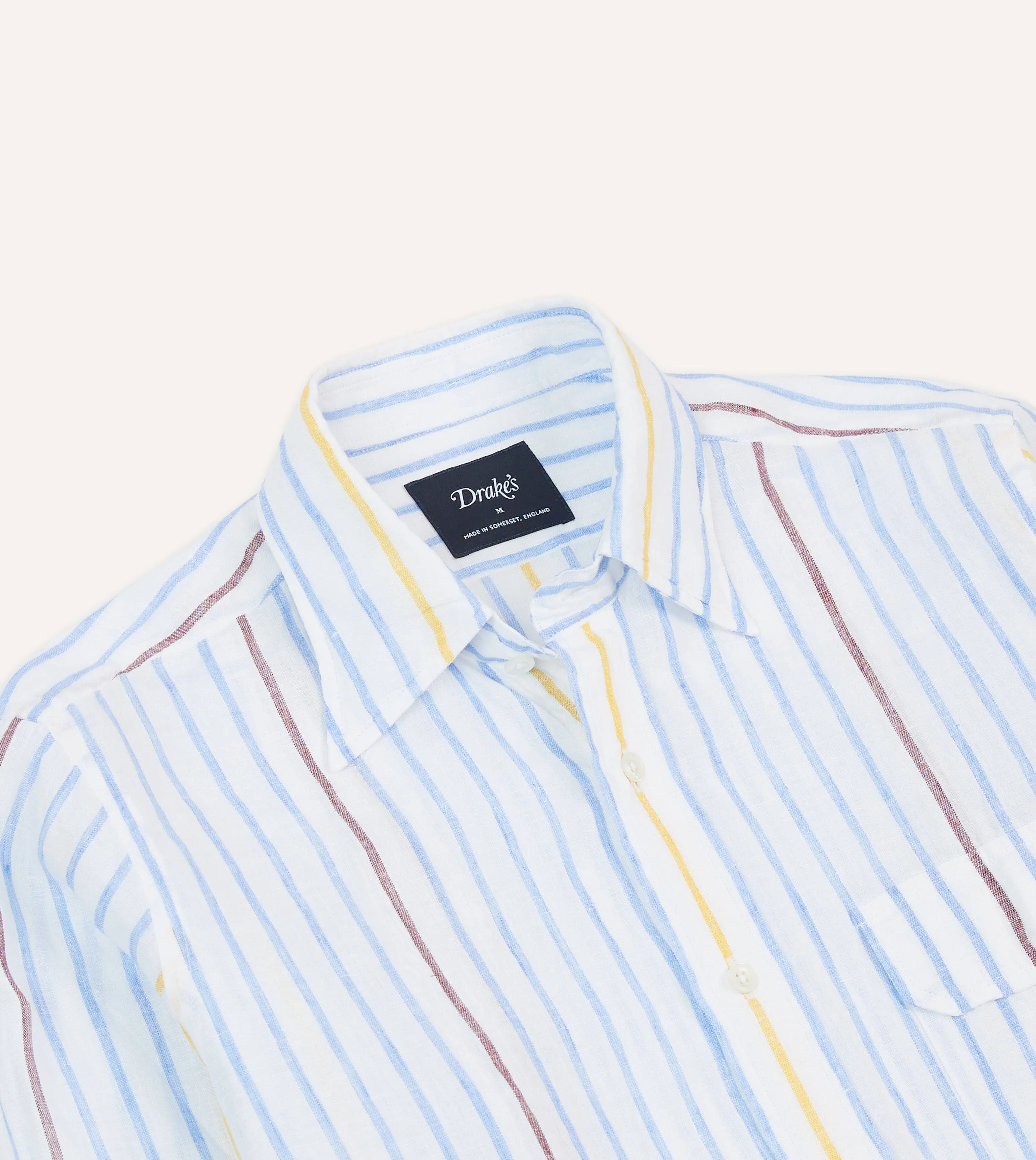 Everyday Essential Blue, White and Yellow Stripe Linen Long Point Collar Shirt