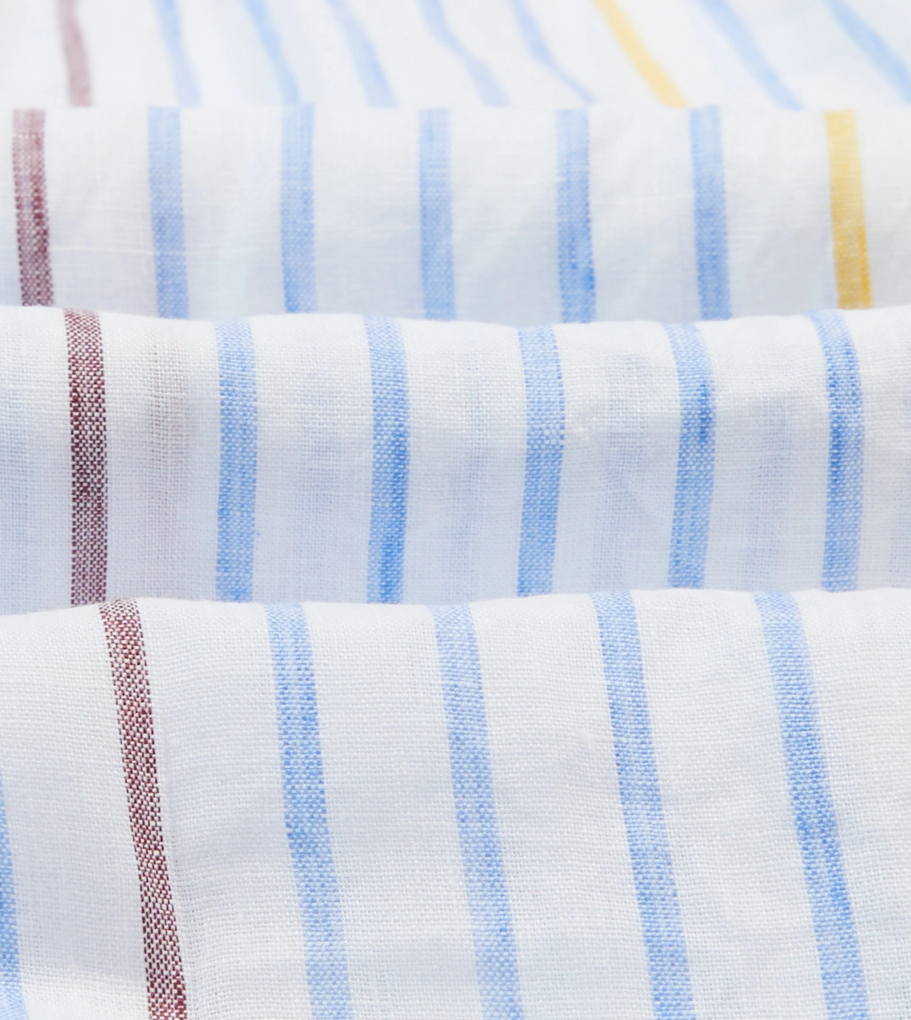 Petite Cut Temperature Regulating Blue, White and Yellow Stripe Linen Long Point Collar Shirt