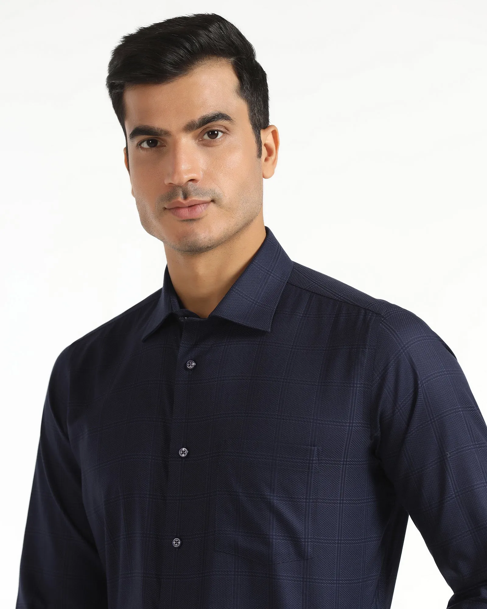 Non Iron Formal Navy Check Shirt - Wolf mix and match