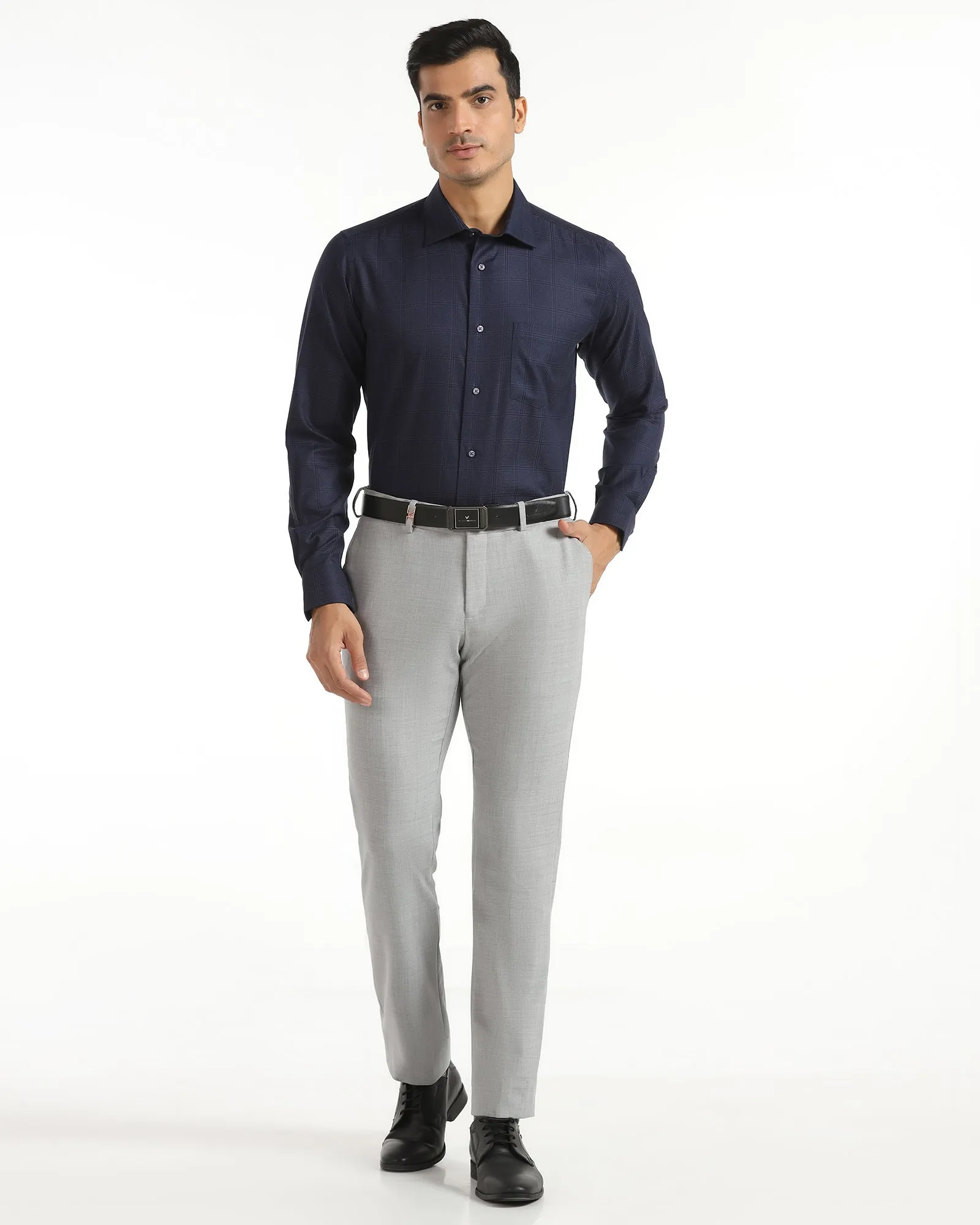 Bold Statement Layered Look Non Iron Formal Navy Check Shirt - Wolf