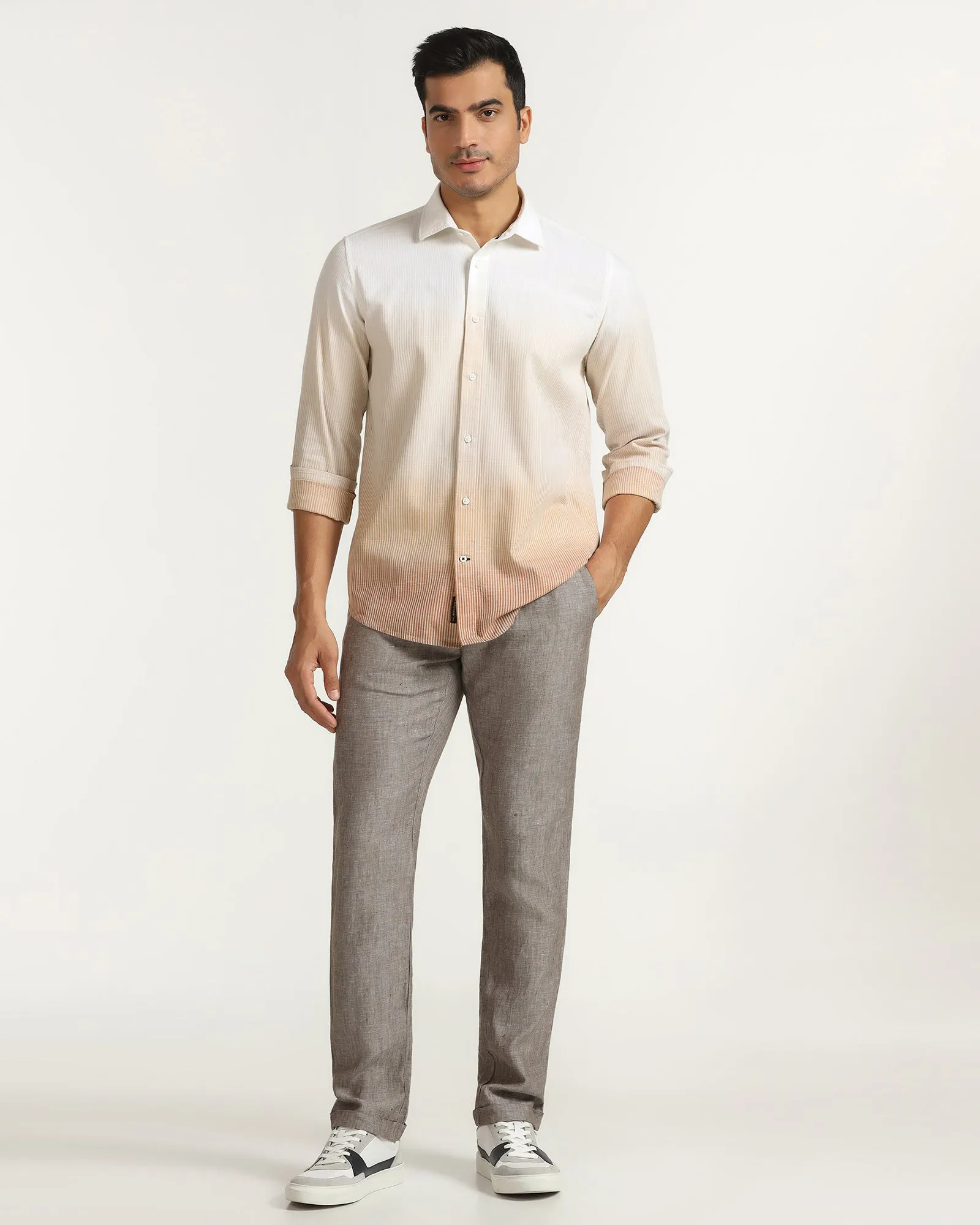 Linen Casual Beige Printed Shirt - Rayen Youth fashion Premium Pima Cotton