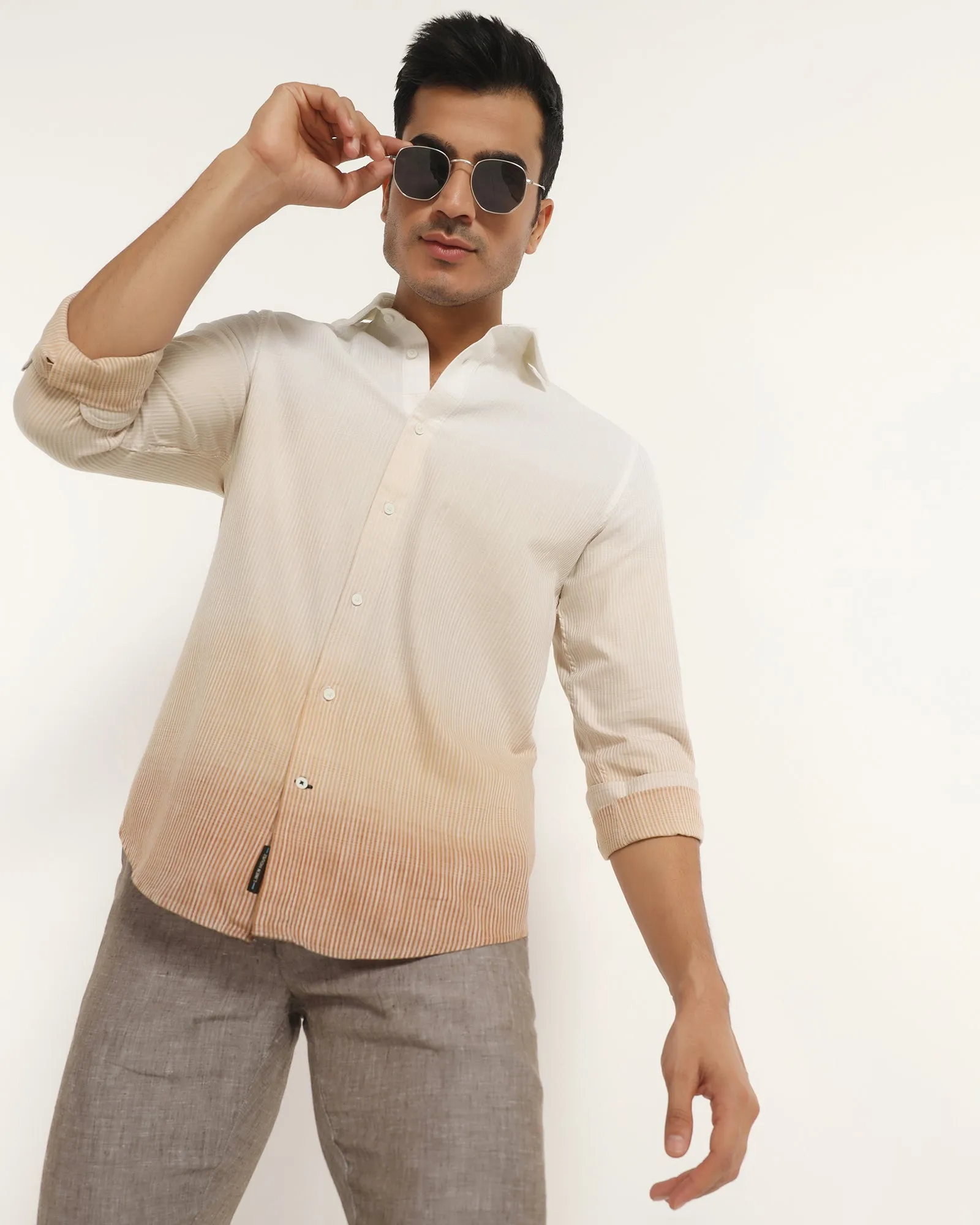 Linen Casual Beige Printed Shirt - Rayen family gathering