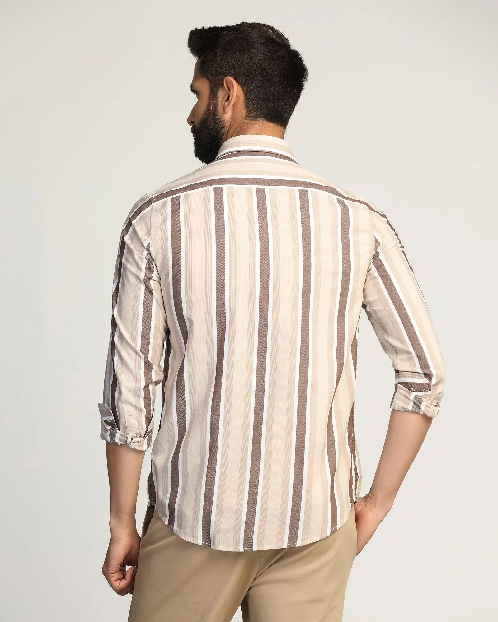 Casual Brown Stripe Shirt - Montag Minimalist Closure