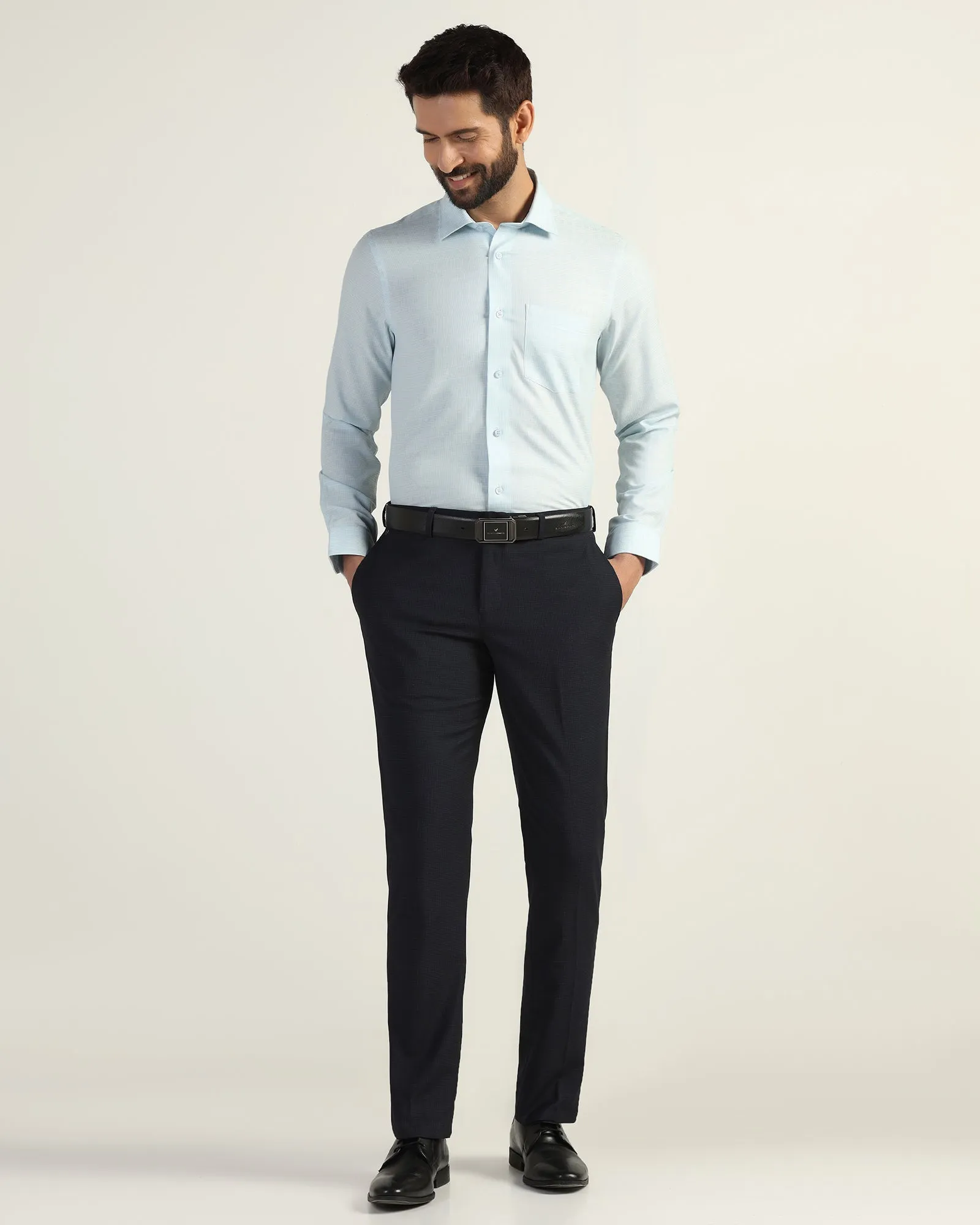 Non Iron Formal Ice Blue Textured Shirt - Wynn Camping Essential Eco Friendly Production