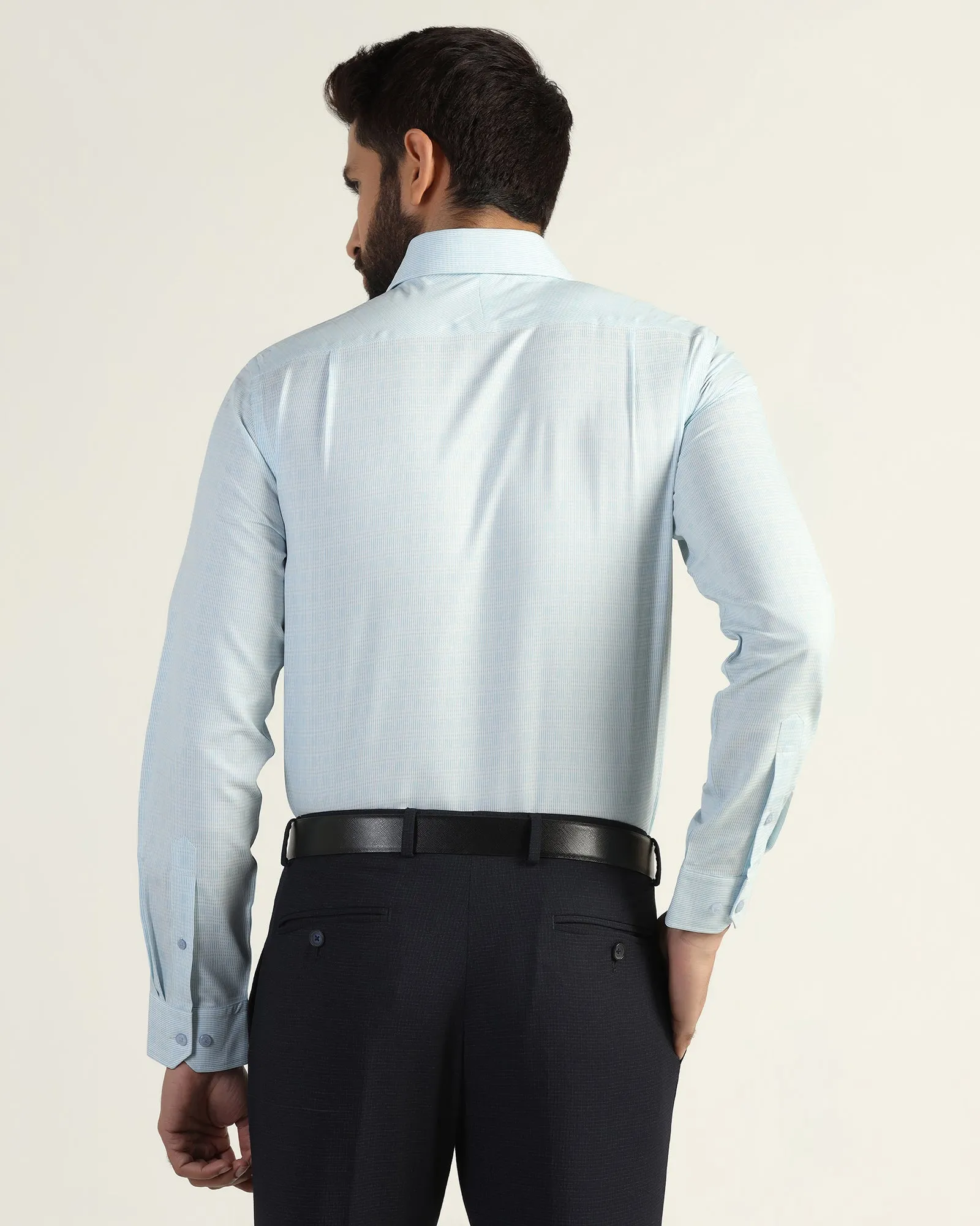 Non Iron Formal Ice Blue Textured Shirt - Wynn Relaxed Vibe Sheer Panel