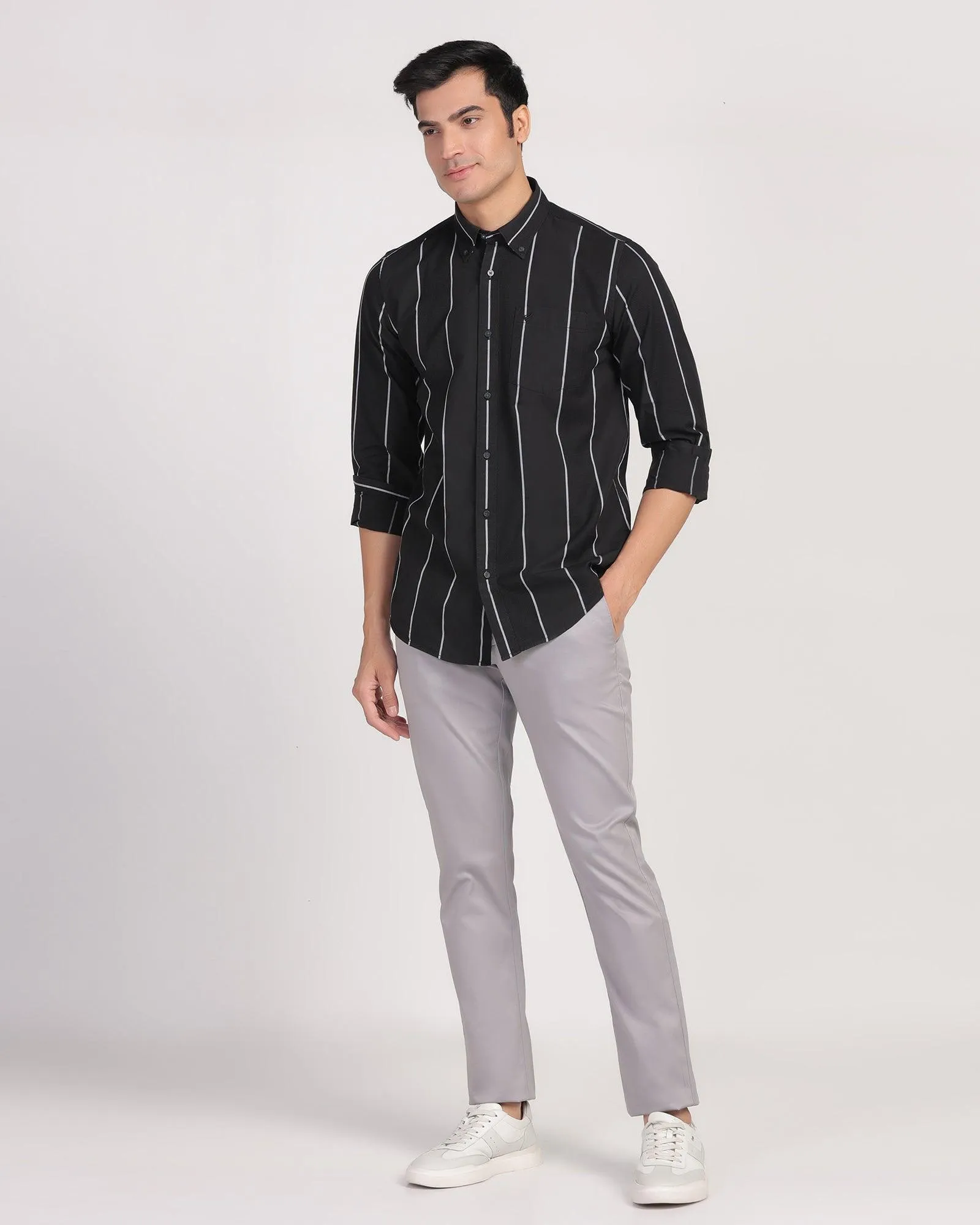 Anti Pilling Finish Casual Black Stripe Shirt - Dustin