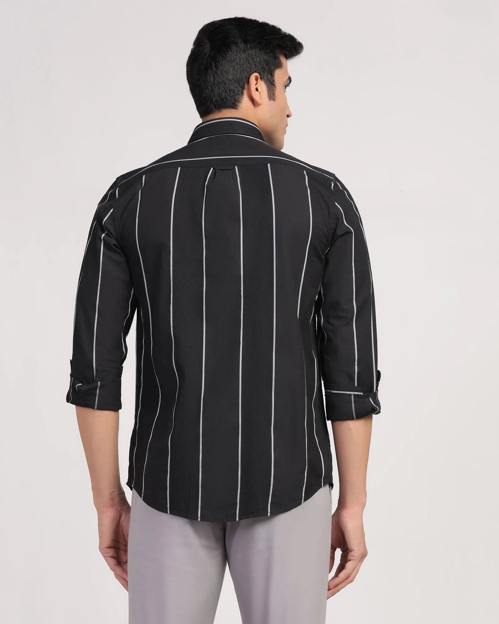 Casual Black Stripe Shirt - Dustin Sheer Panel