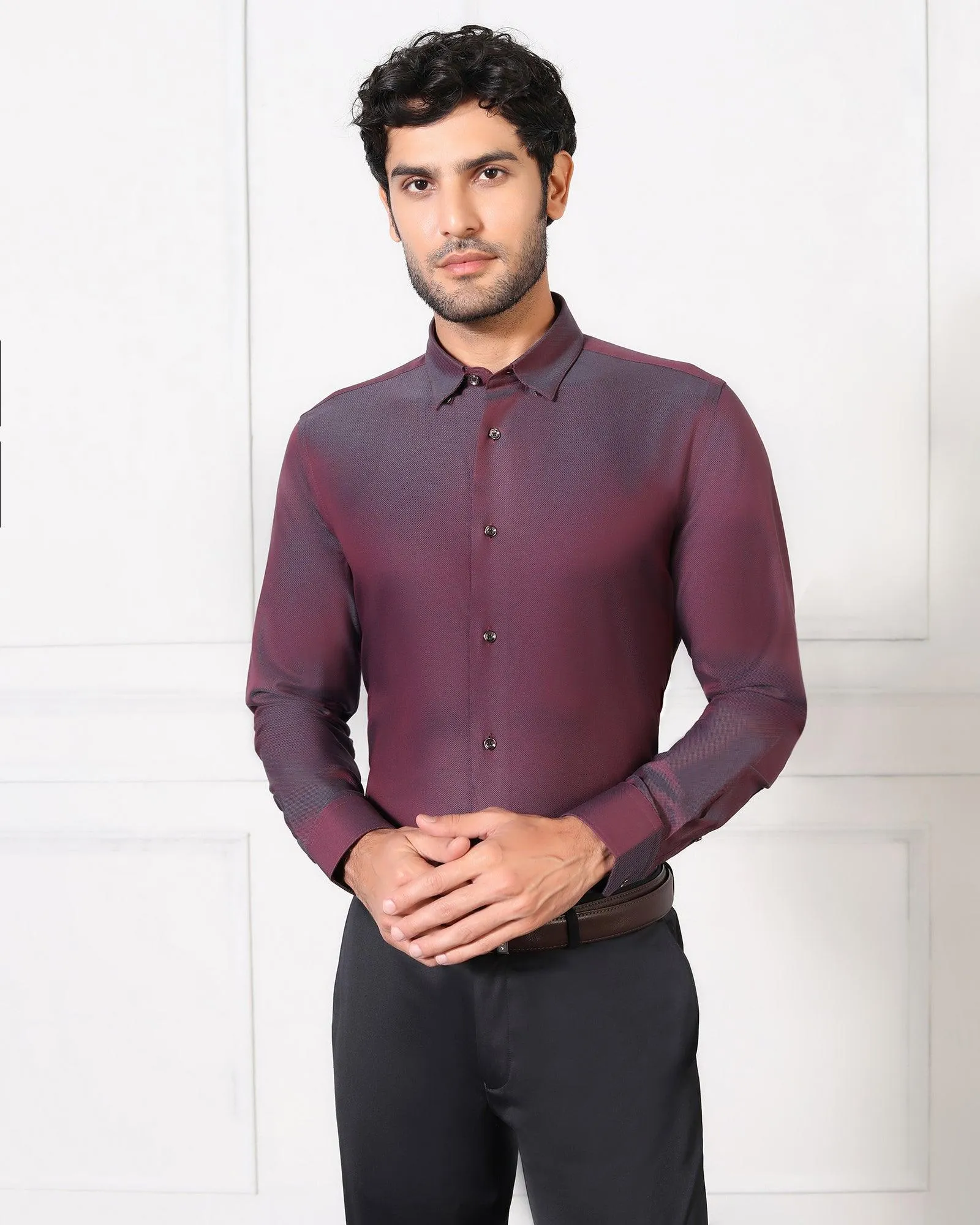 Must Haves Formal Maroon Solid Shirt - Silvio Comfort Fit