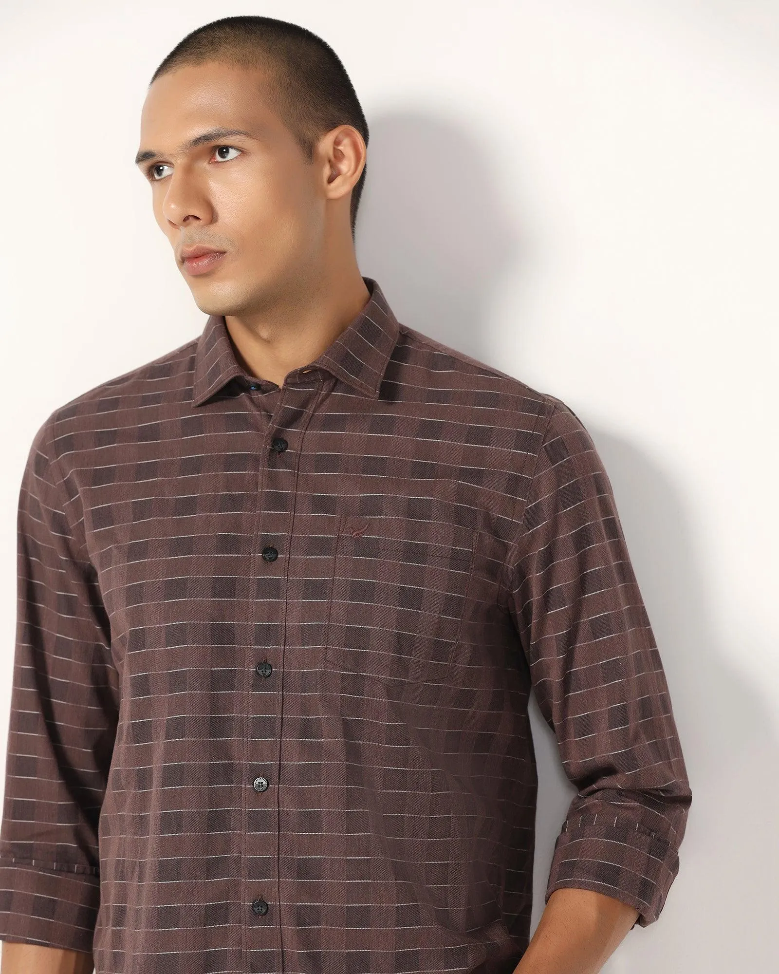 Soft Material Casual Brown Check Shirt - Core