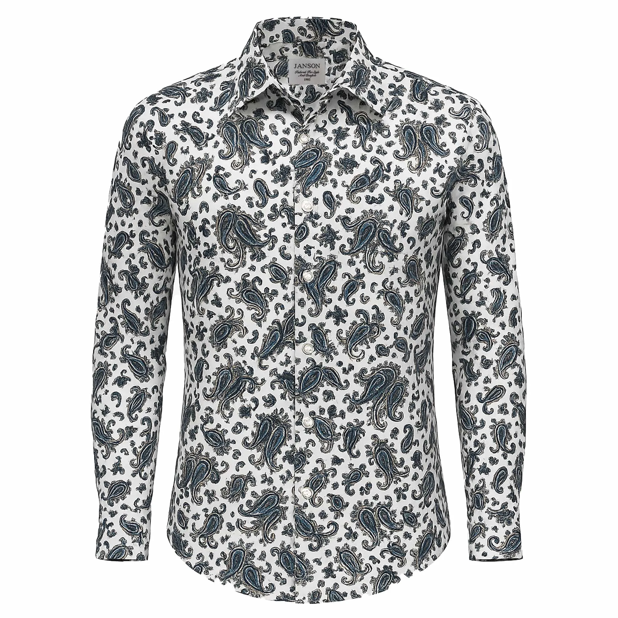 Modern Aesthetic Layered Look Janson Sport Shirt-100% Cotton Satin Finish, European Made