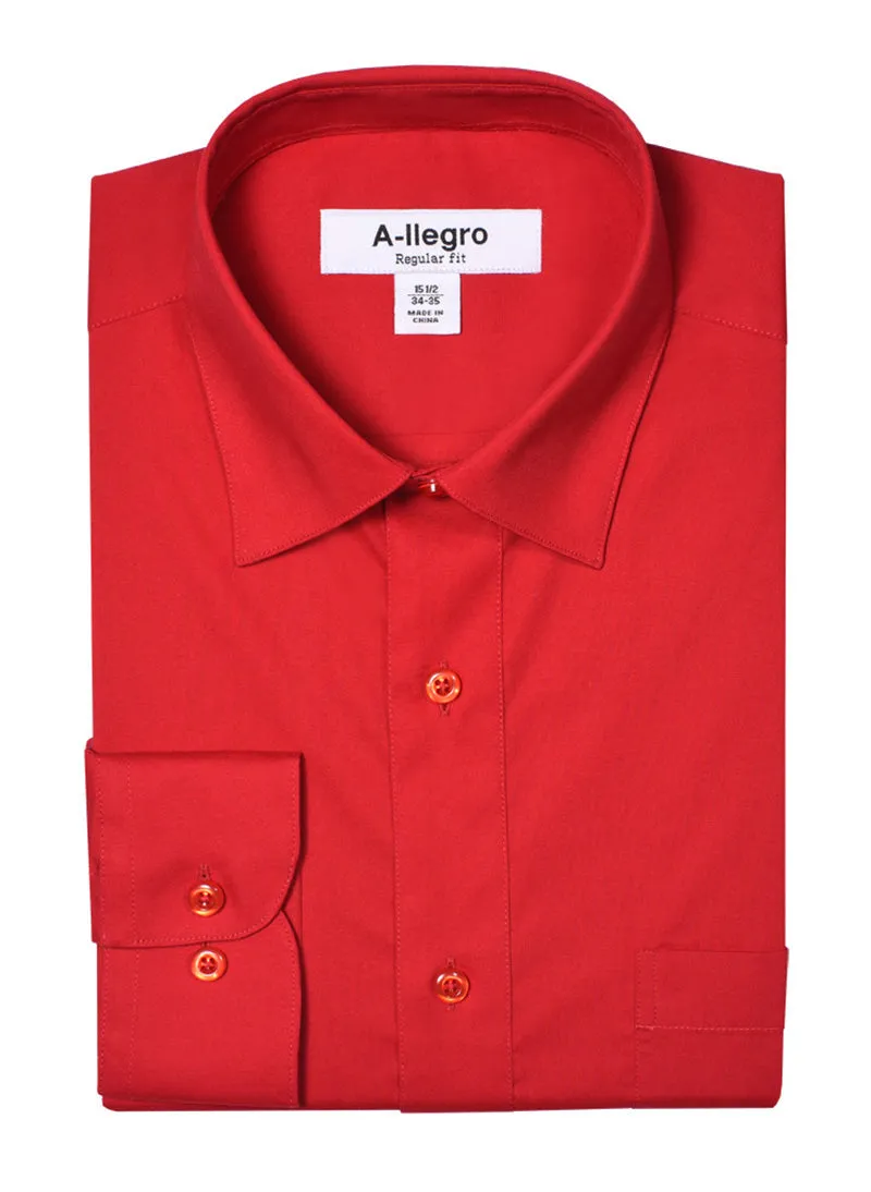 Weekend Outing Classic Regular Fit Cotton Convertible Cuff Dress Shirt Red R-S100