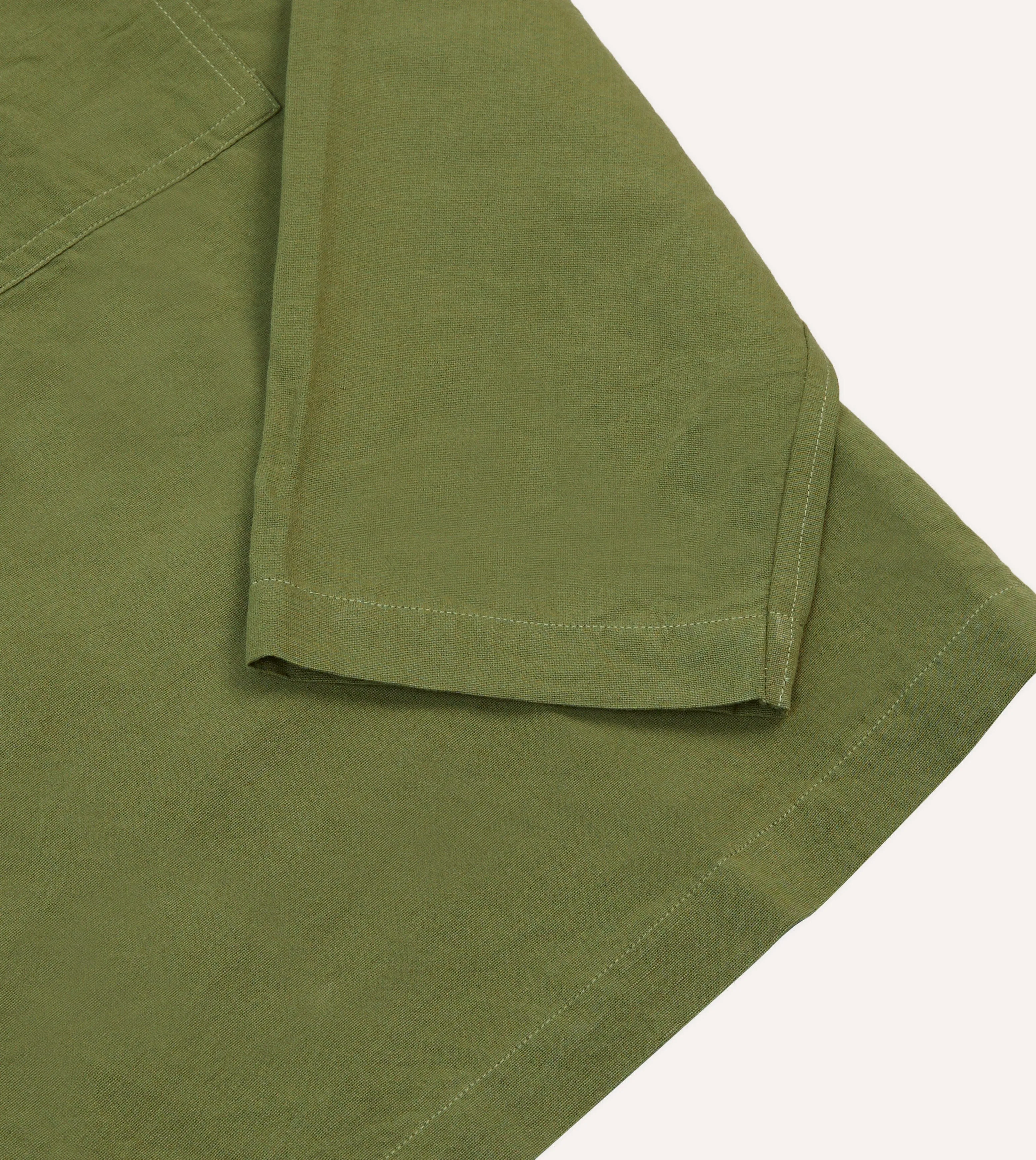 Versatile Layering Piece Geometric Design Olive Cotton-Linen Popover Shirt