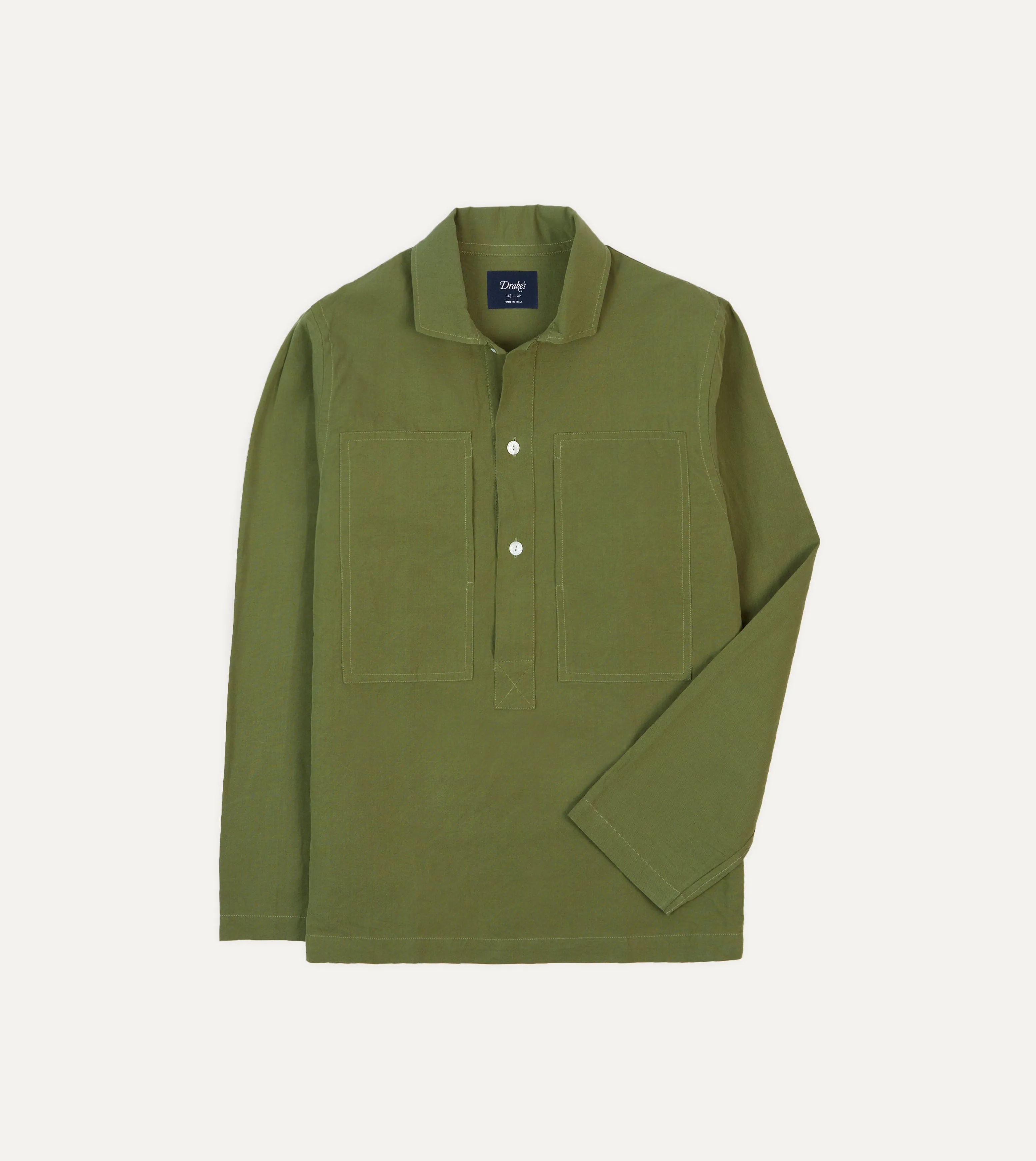 Mature appeal Olive Cotton-Linen Popover Shirt