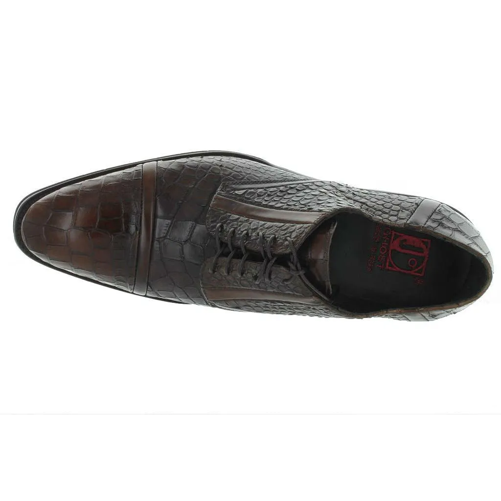 Wedding Mode Jo Ghost Brown Gator Print Cap Toe Leather Louisiana Baby Shoe