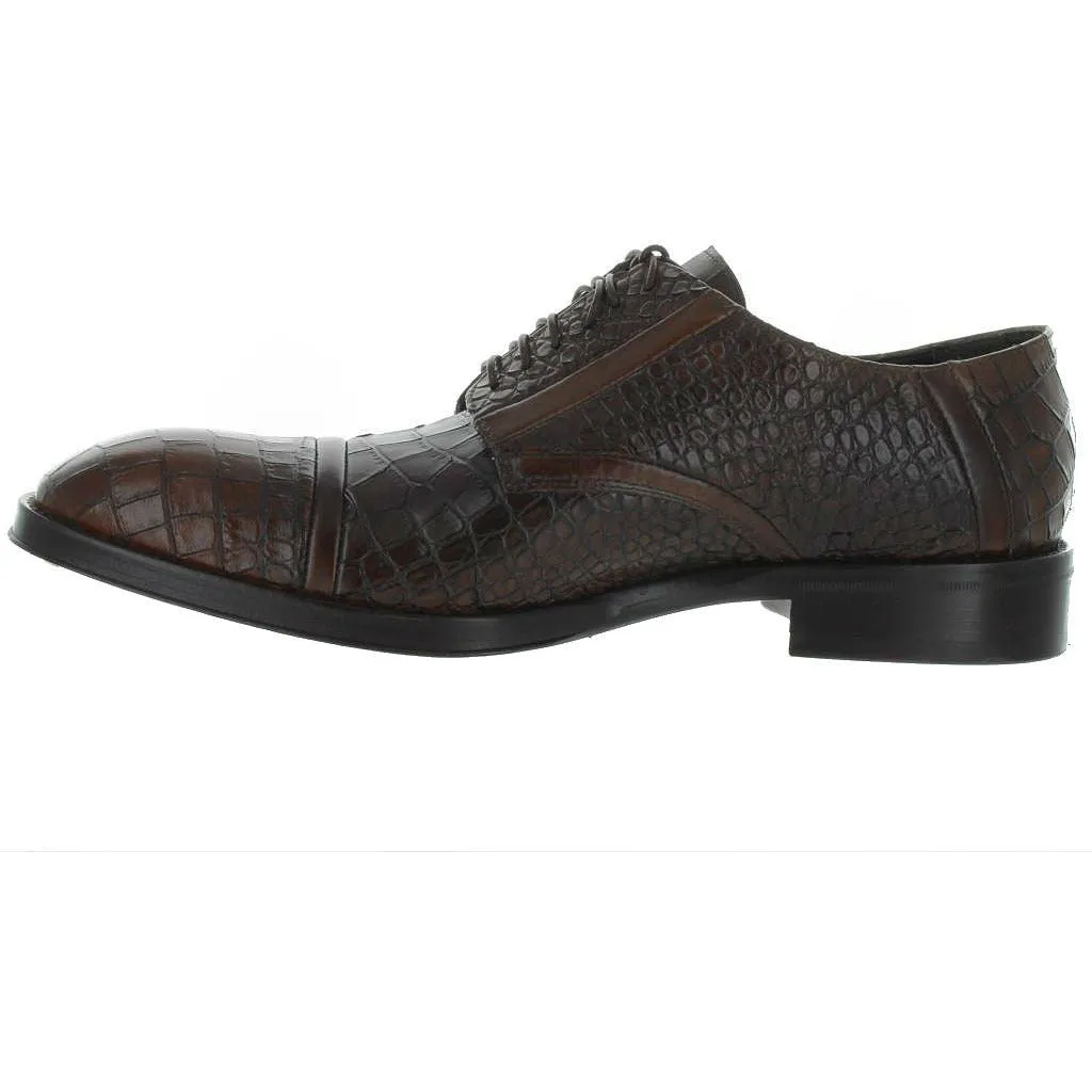 Jo Ghost Brown Gator Print Cap Toe Leather Louisiana Baby Shoe All Day Comfort Quiet Luxe