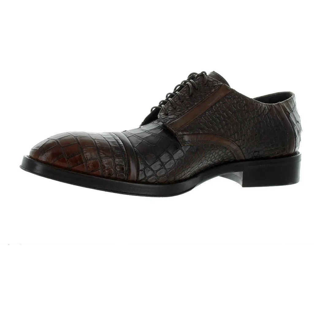 Jo Ghost Brown Gator Print Cap Toe Leather Louisiana Baby Shoe Simple Cut Marriage Look