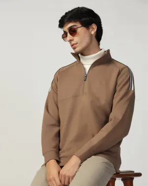 Laid-Back Outfit Meta Mood Half Zipper Brown & Tan Solid Sweatshirt - Eno