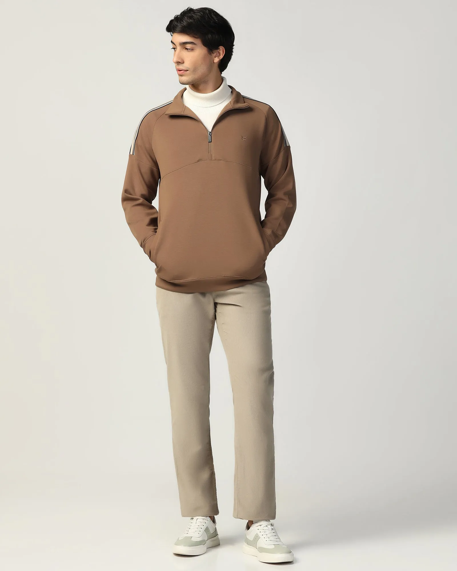 Half Zipper Brown & Tan Solid Sweatshirt - Eno Easy Go Travel Proof
