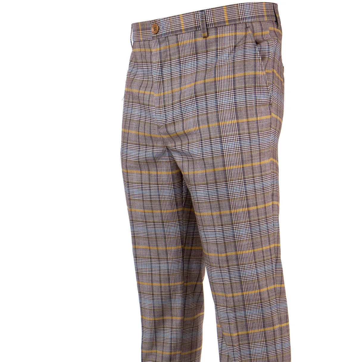 Comfort Flex Prestige Brown Blue Yellow Plaid Pants