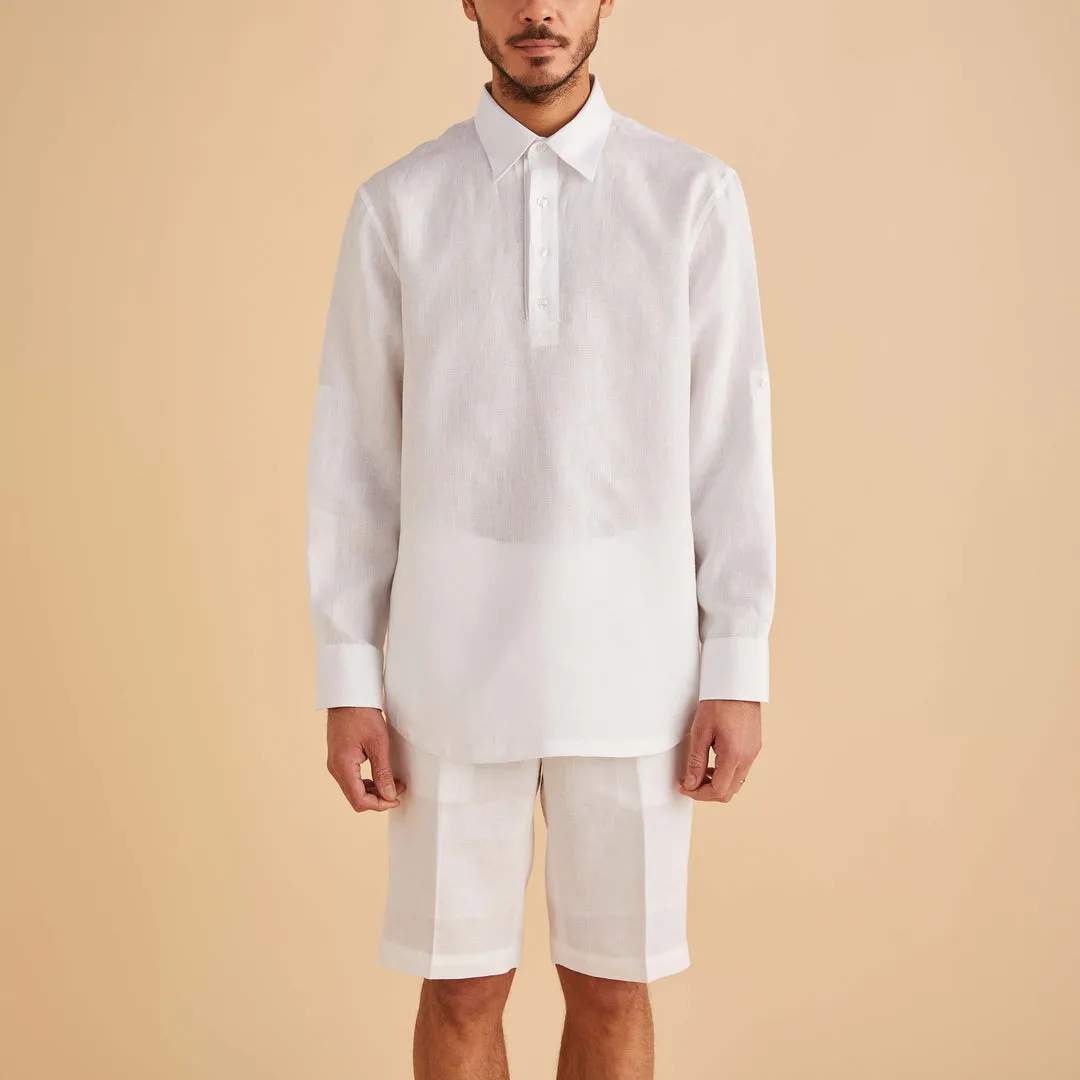 Inserch LS Linen Pull Over Shirt LS814-00002 White Relaxed Style Flight Fit