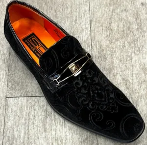 Exclusive Formal Dress Shoe Black Paisley with Buckle SL0096 Daily Comfort Work