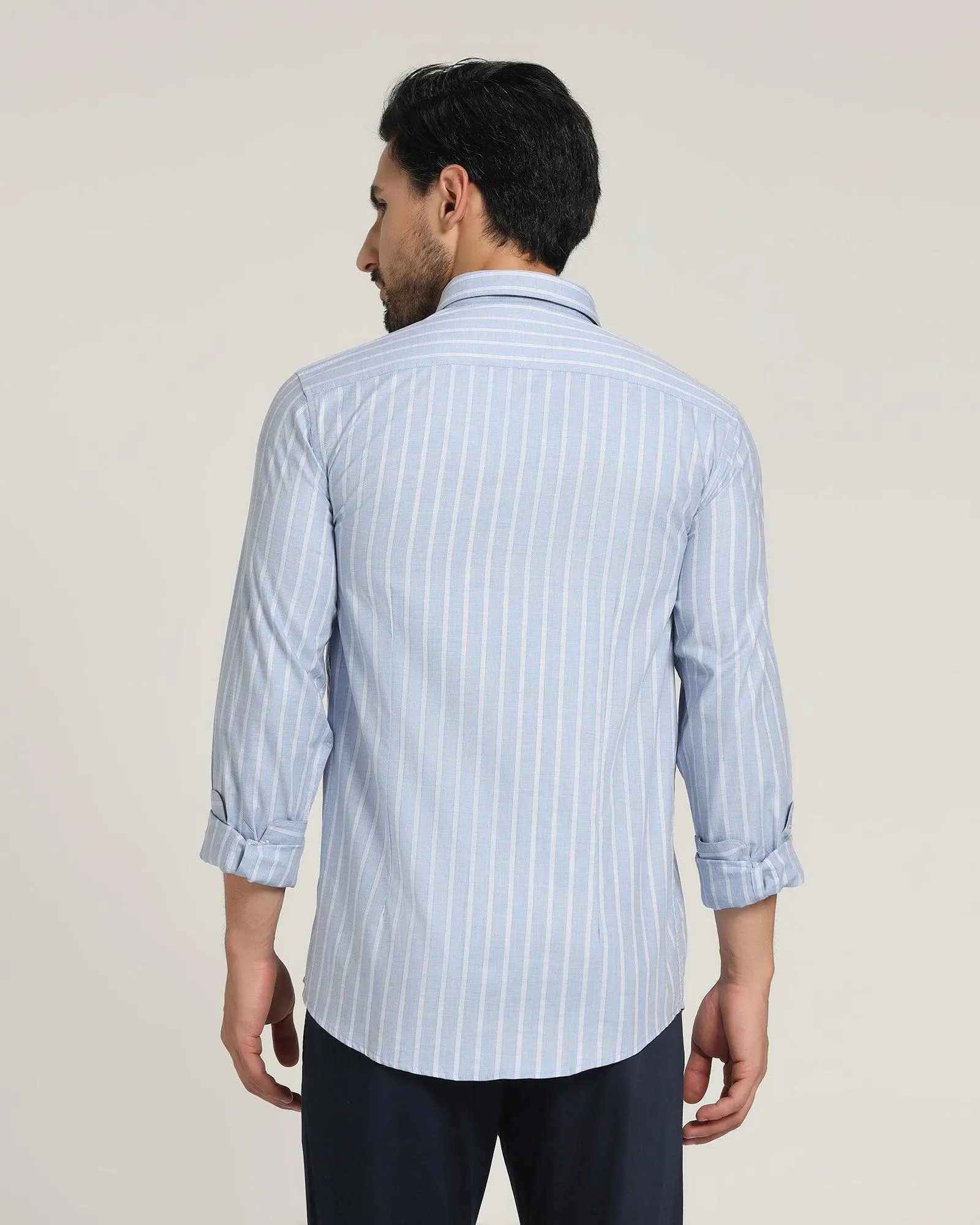 Versatile Layering Piece Casual Blue Striped Shirt - Erin