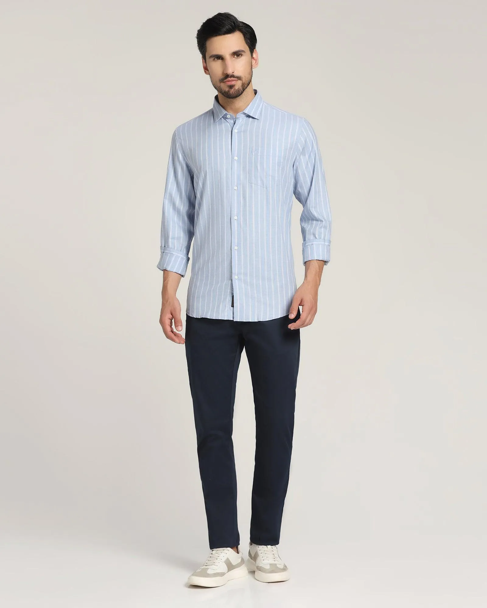 Loose Fit Unstructured Shoulder Casual Blue Striped Shirt - Erin