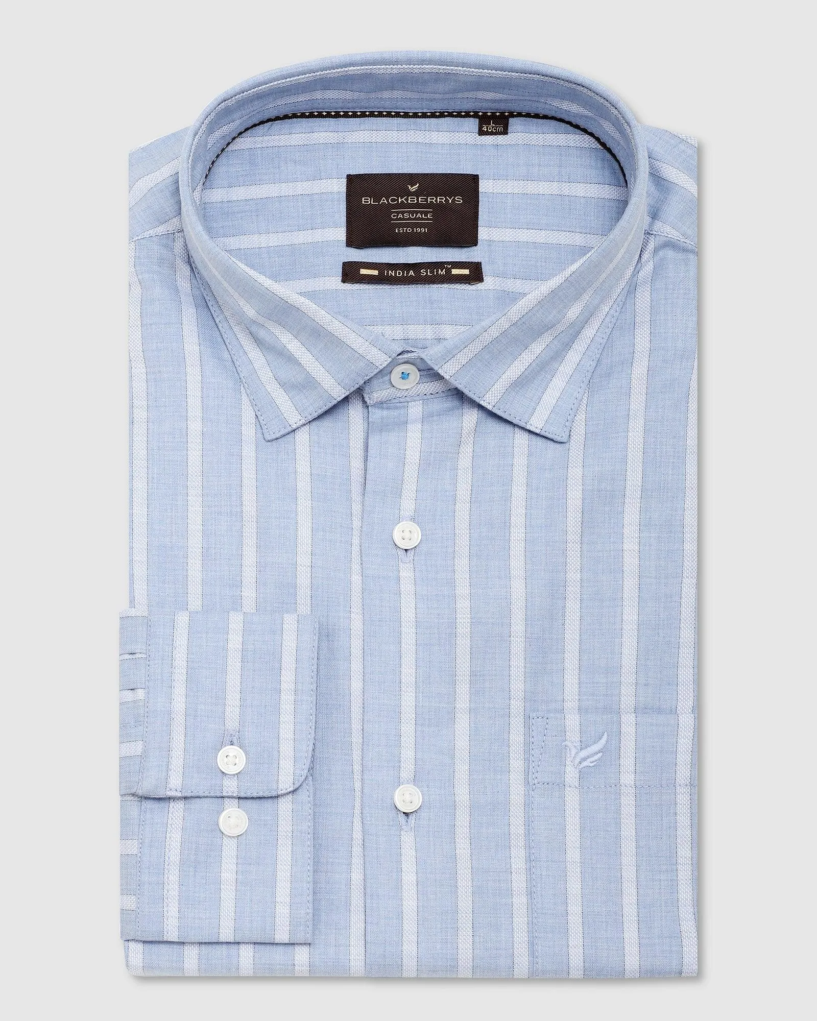 Casual Blue Striped Shirt - Erin Lightweight Construction Adjustable Hem
