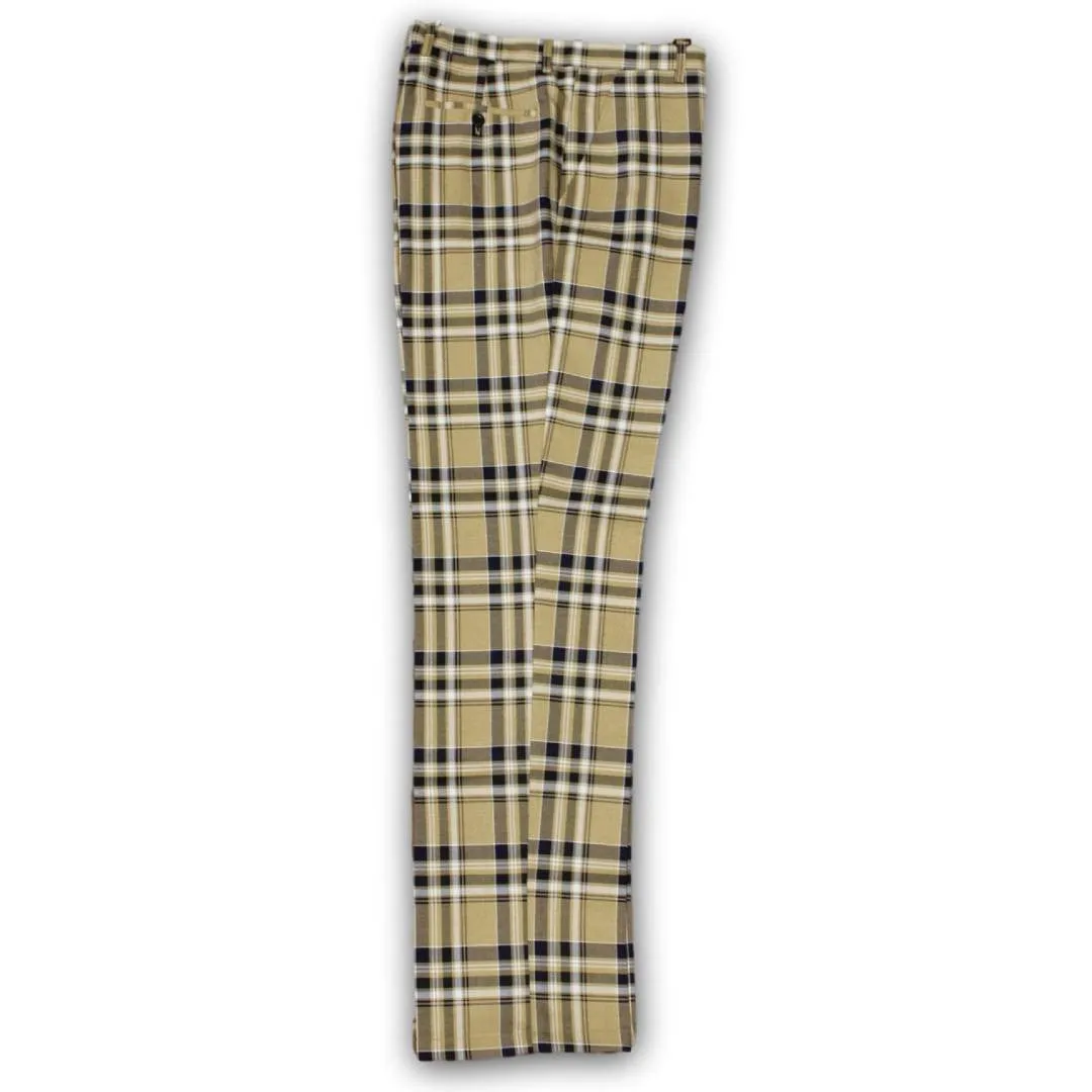 Plaid Latte Beige Brown Navy Blue Pants Flowy legs