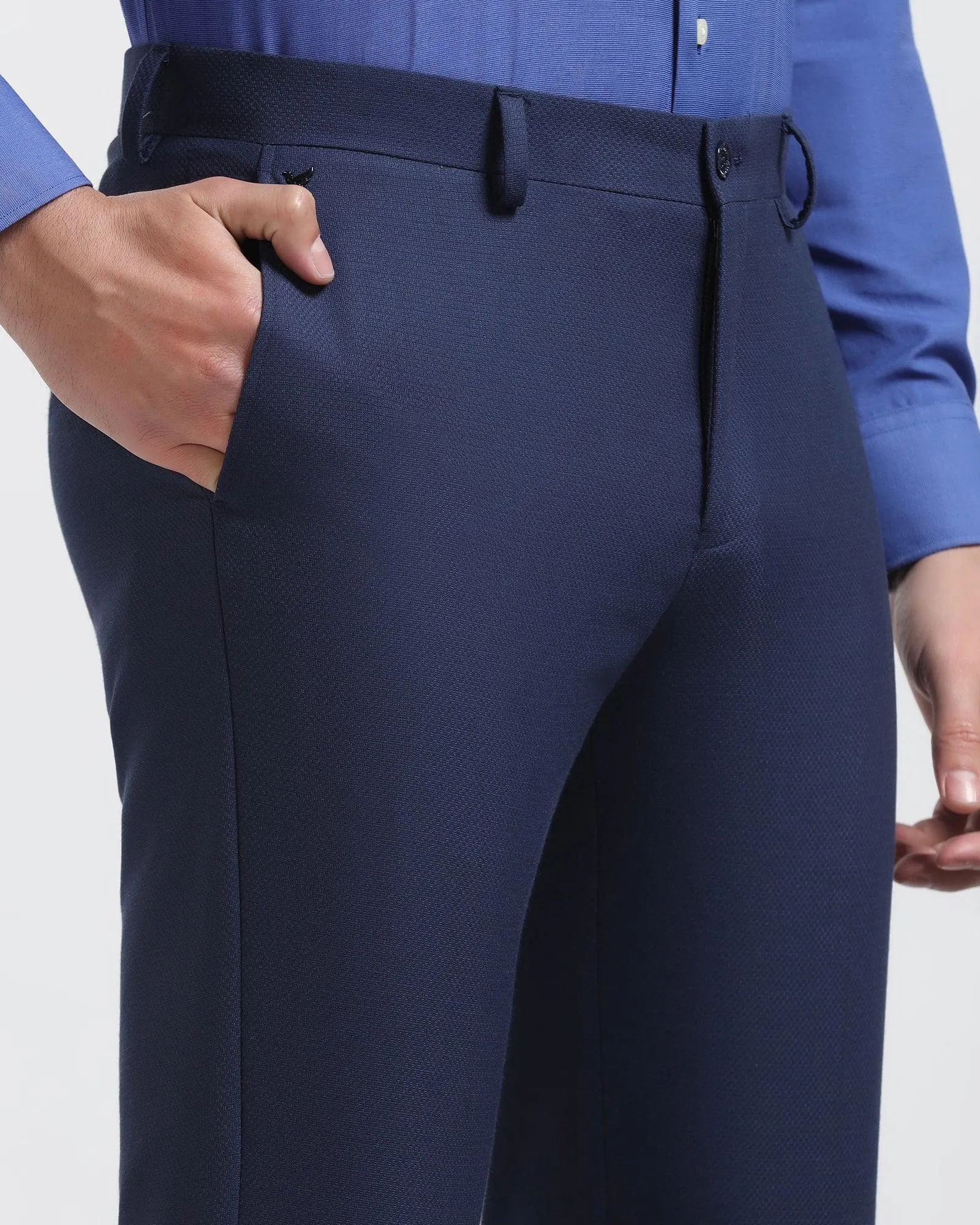 Slim Comfort B-95 Formal Blue Textured Trouser - Karizma Relaxed Wear Move Freely