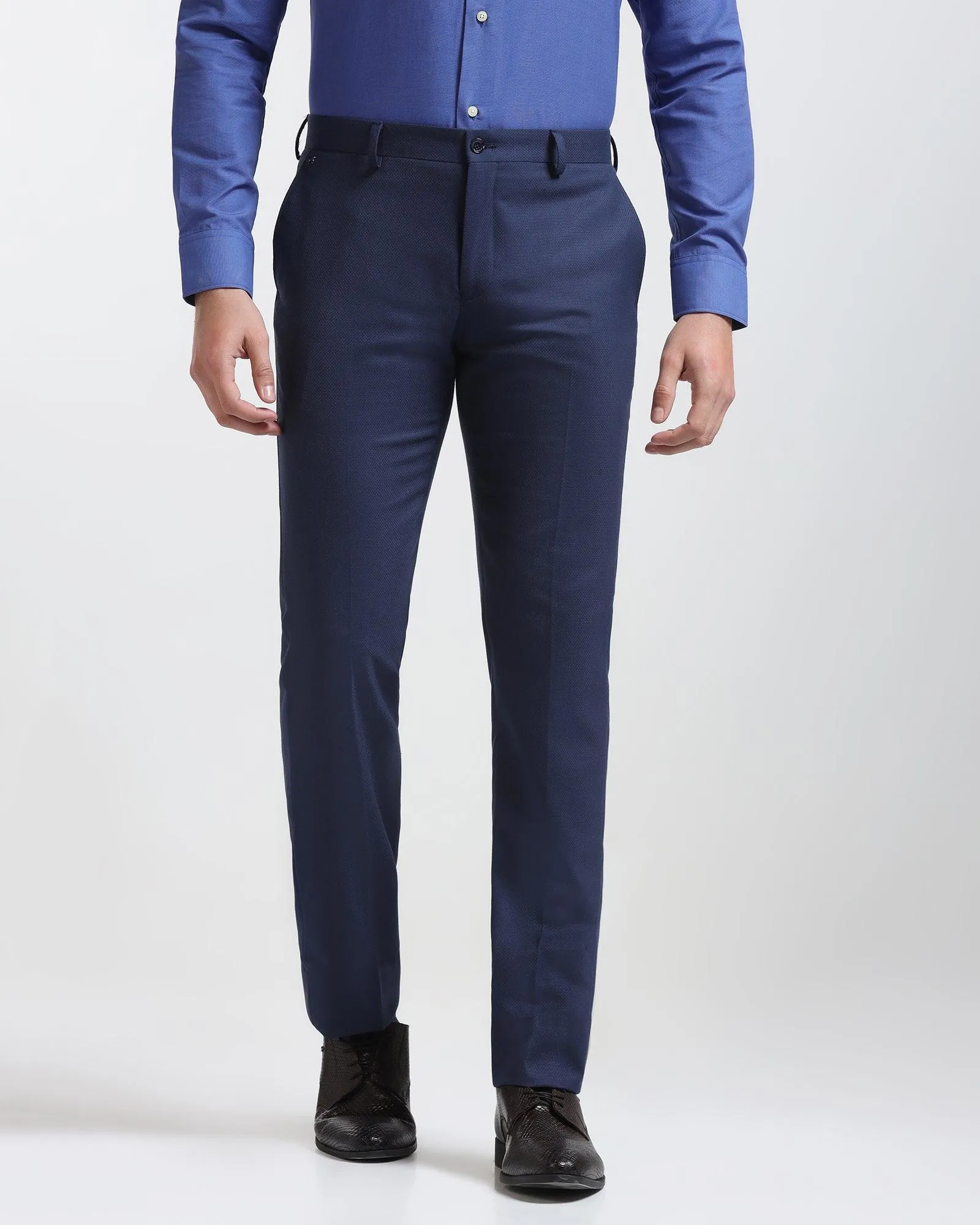 Quick Flex Slim Comfort B-95 Formal Blue Textured Trouser - Karizma