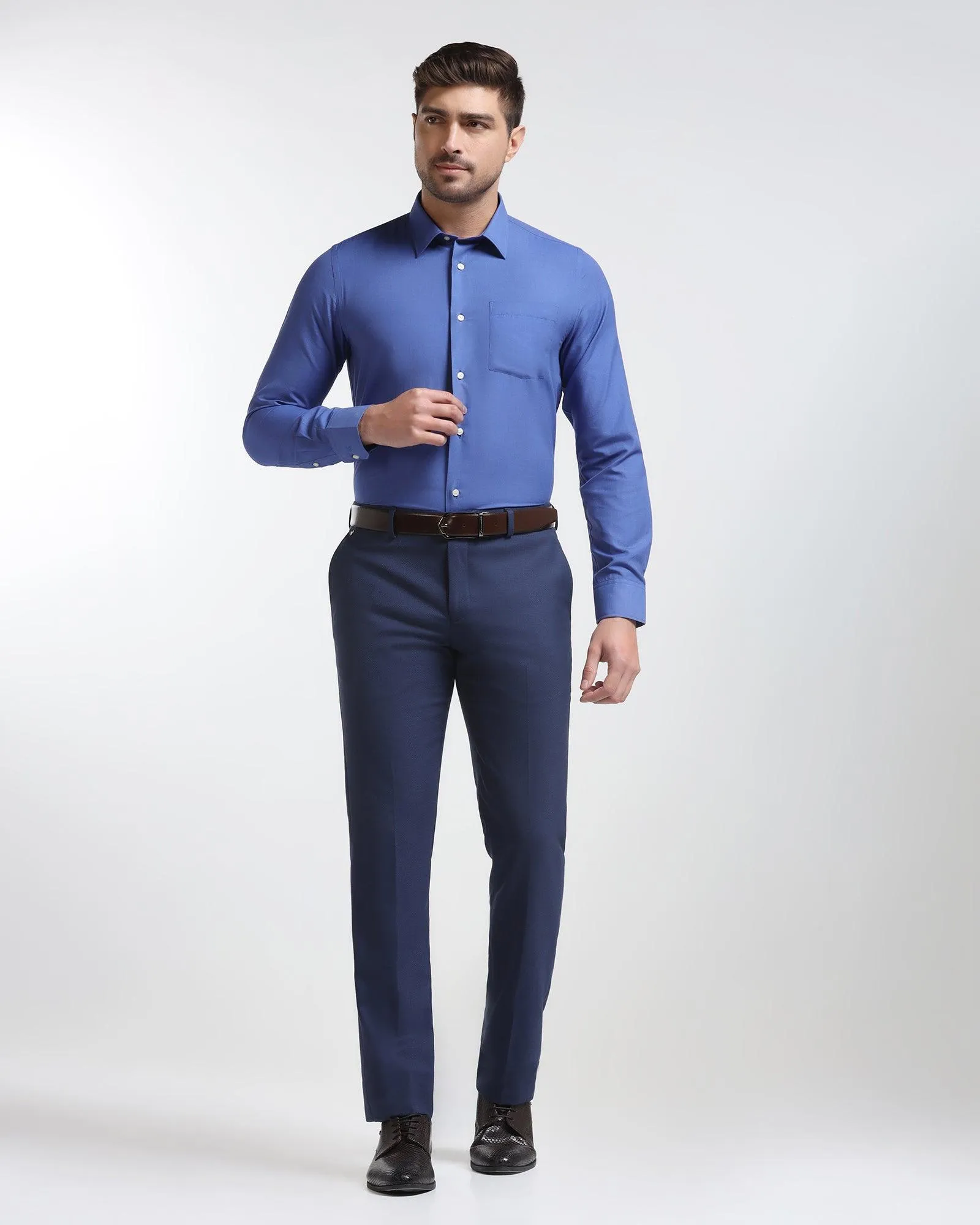 Slim Comfort B-95 Formal Blue Textured Trouser - Karizma Chilly Wear Layer Essential