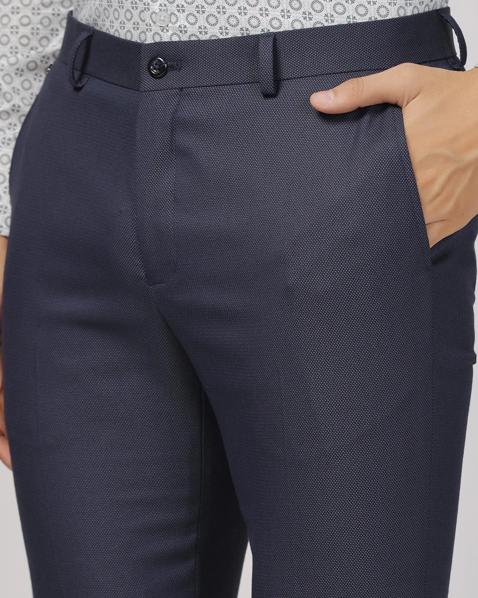 Slim Fit B-91 Formal Navy Textured Trouser - Sive Sleek Look OrganicCotton