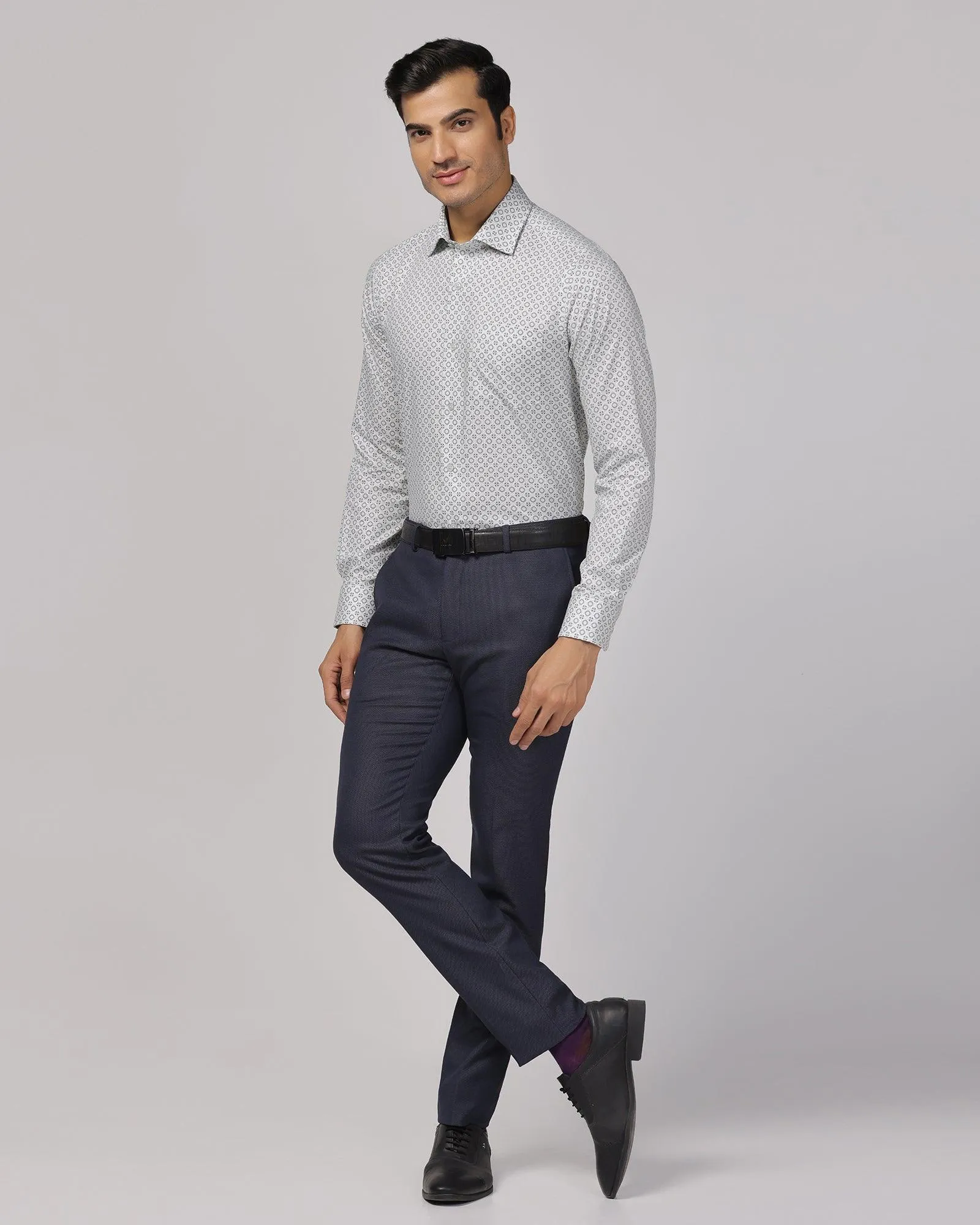 Slim Fit B-91 Formal Navy Textured Trouser - Sive Comfy Fit City Ready