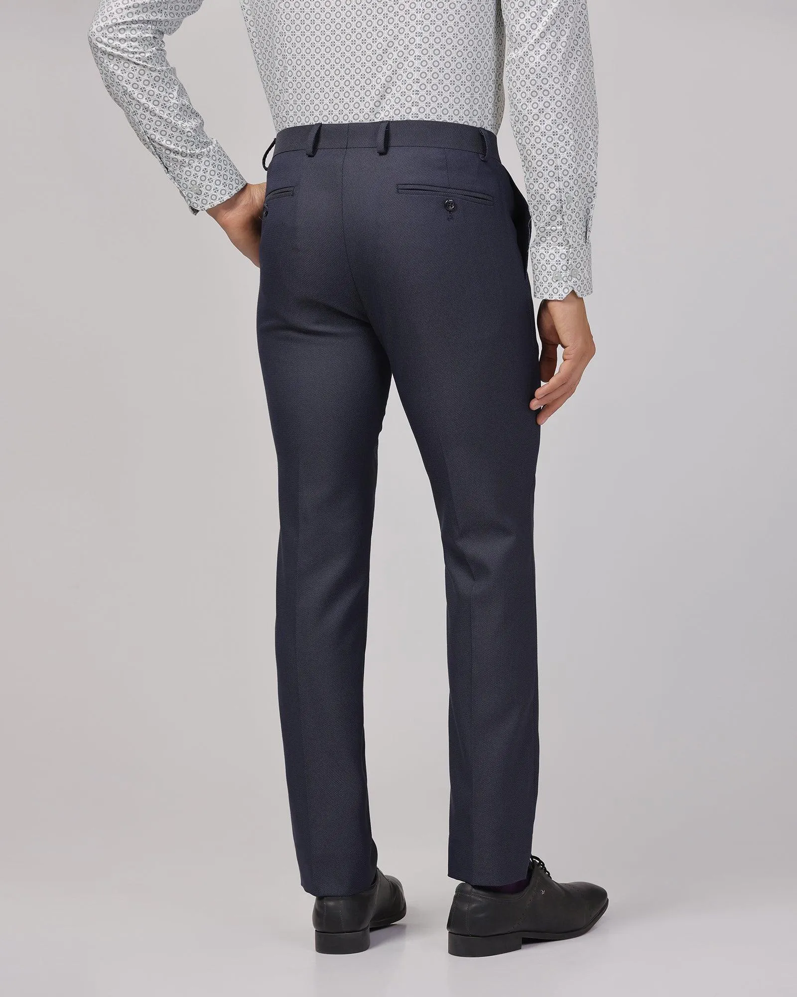 Slim Fit B-91 Formal Navy Textured Trouser - Sive Warm Fit