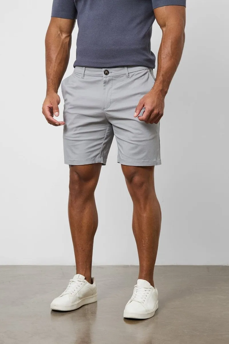 Athletic Fit Chino Shorts 7" in Pale Grey Slim Design