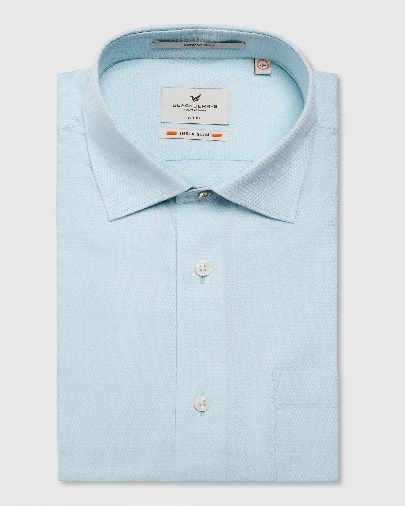 Formal Aqua Textured Shirt - Qued Chic Look Tagless Labeling