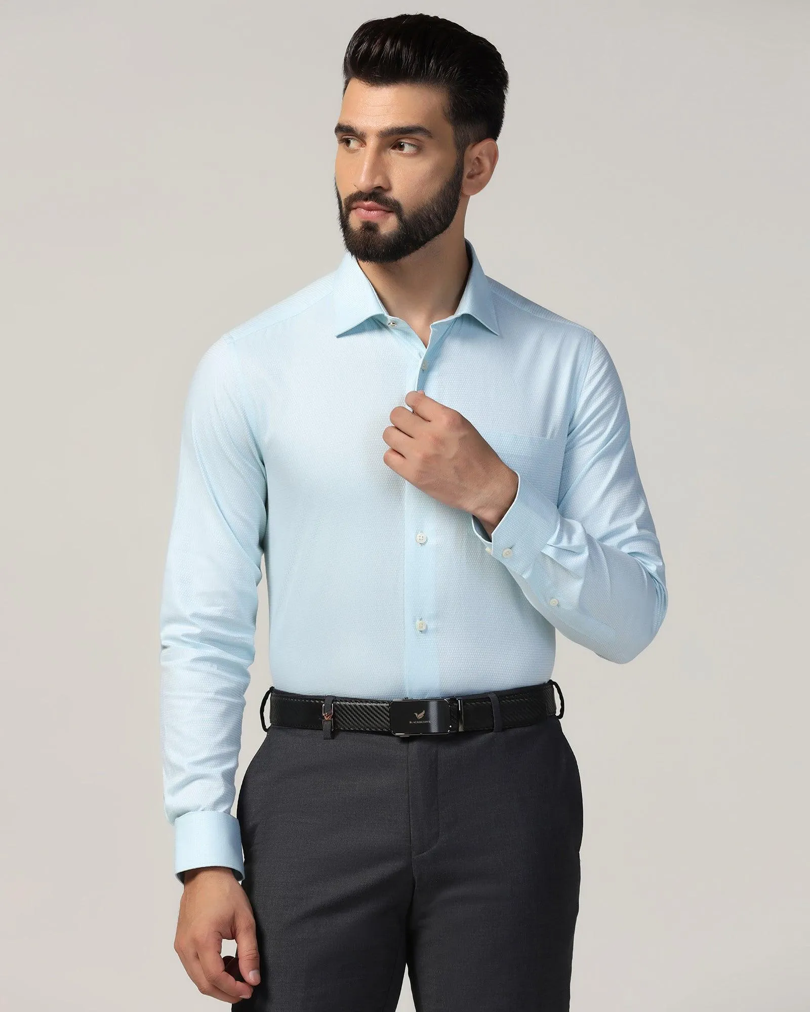 Soft Stretch Collar Formal Aqua Textured Shirt - Qued