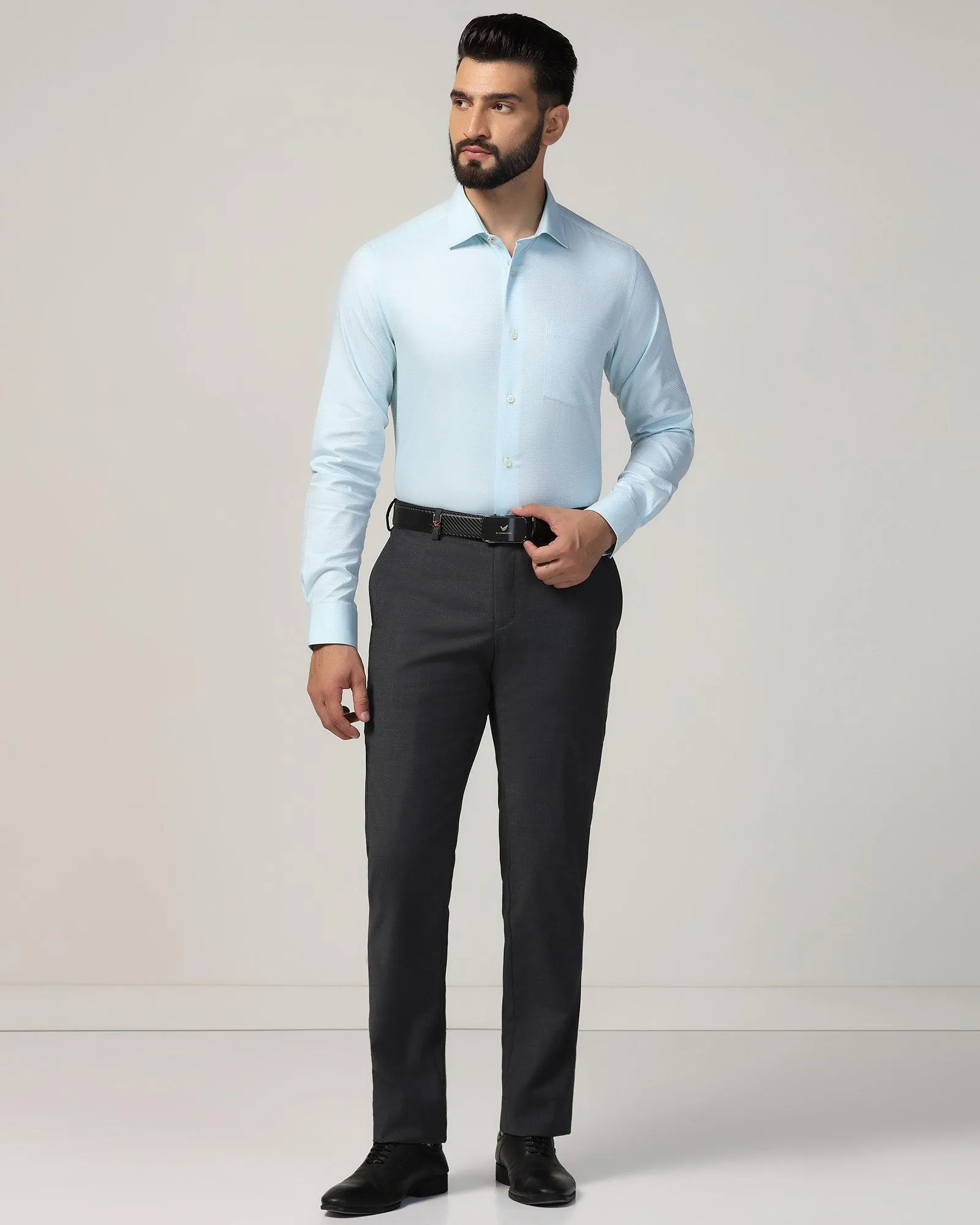 Formal Aqua Textured Shirt - Qued Loose Fit