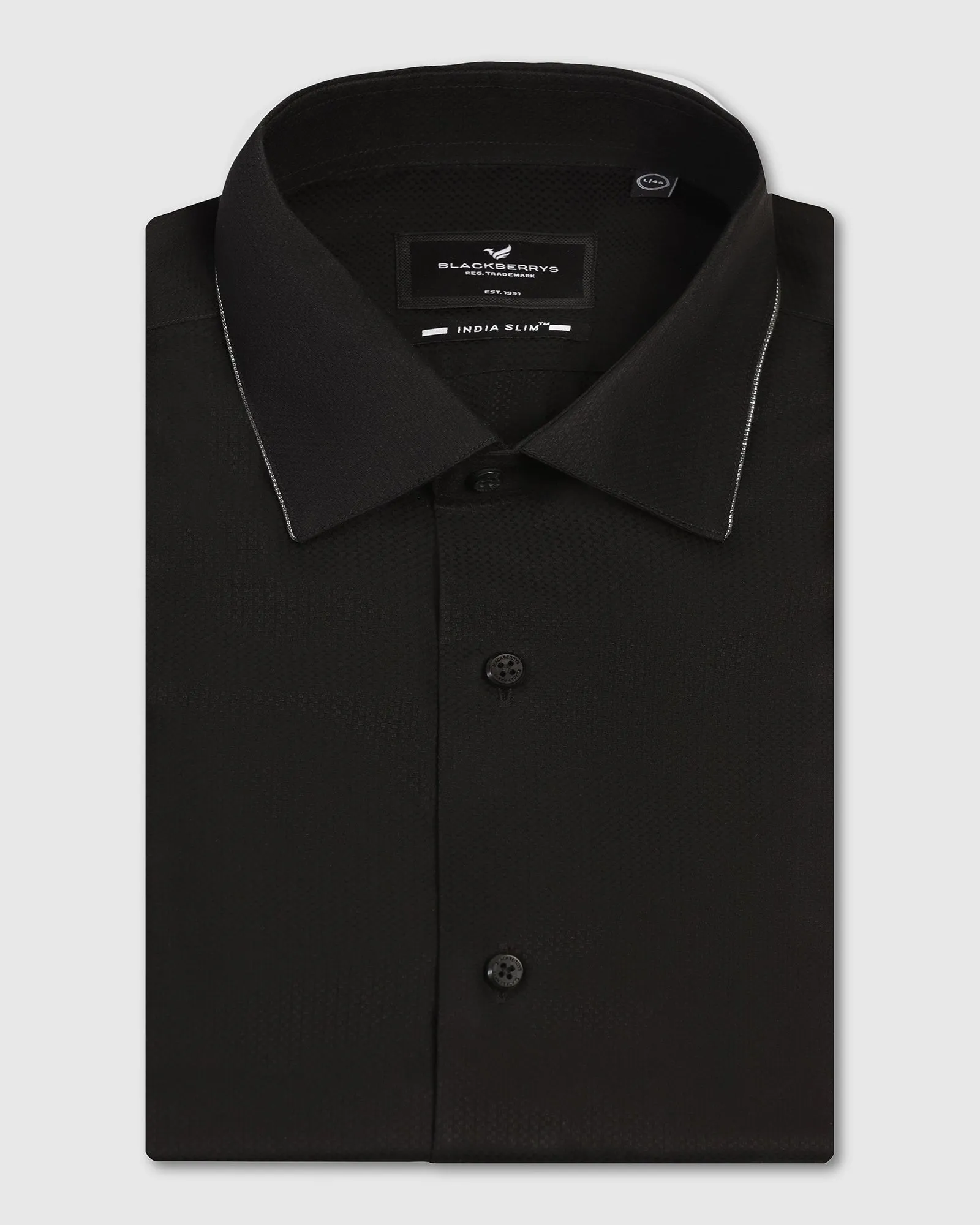 Soft Touch Fabric Multi Functional Pockets Formal Black Textured Shirt - Float