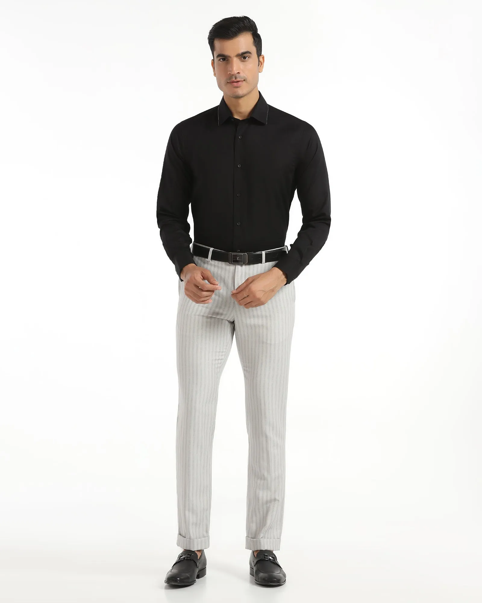 Formal Black Textured Shirt - Float Double Stitched Hems