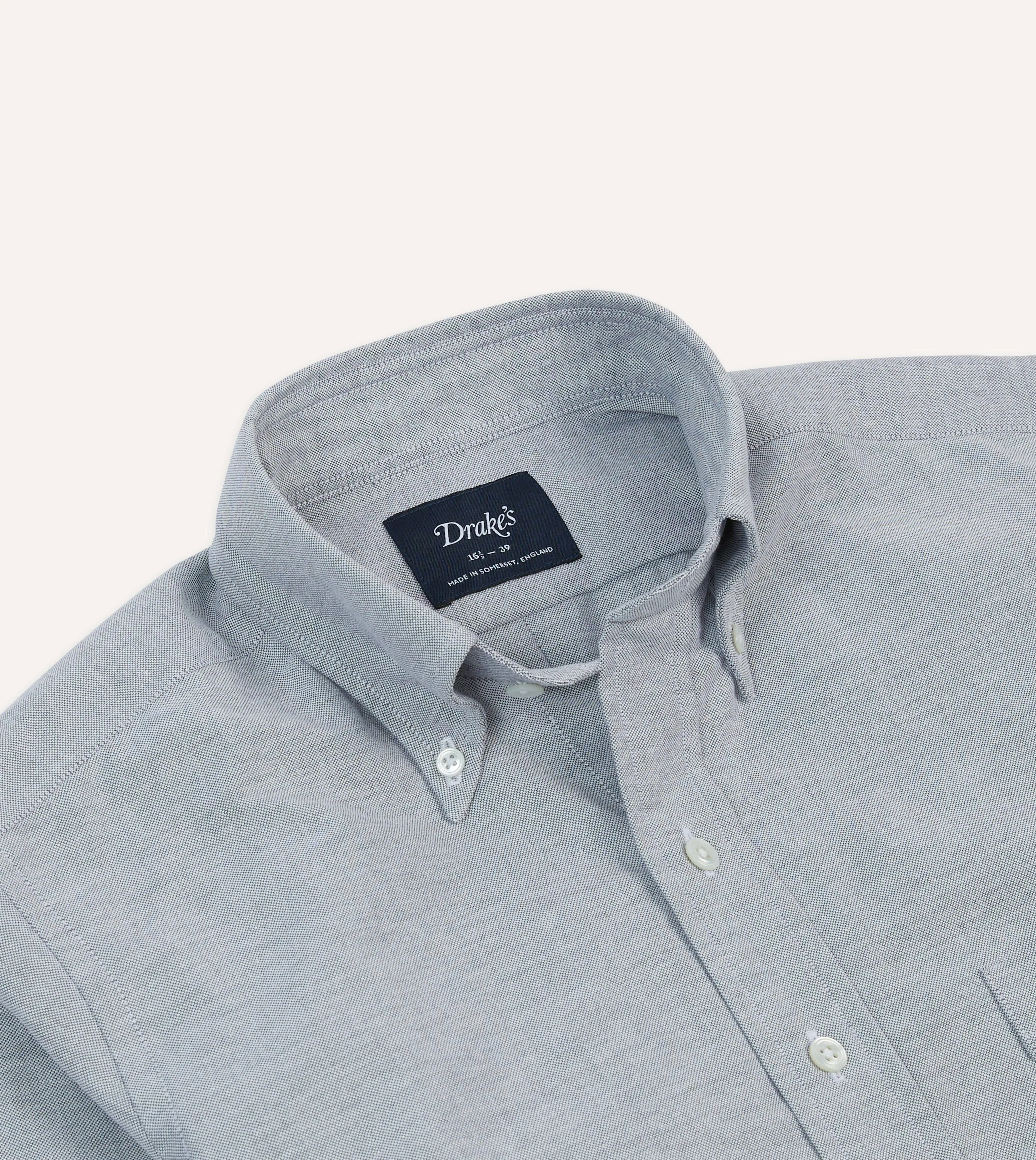 Grey Cotton Oxford Cloth Button-Down Shirt All-day Comfort