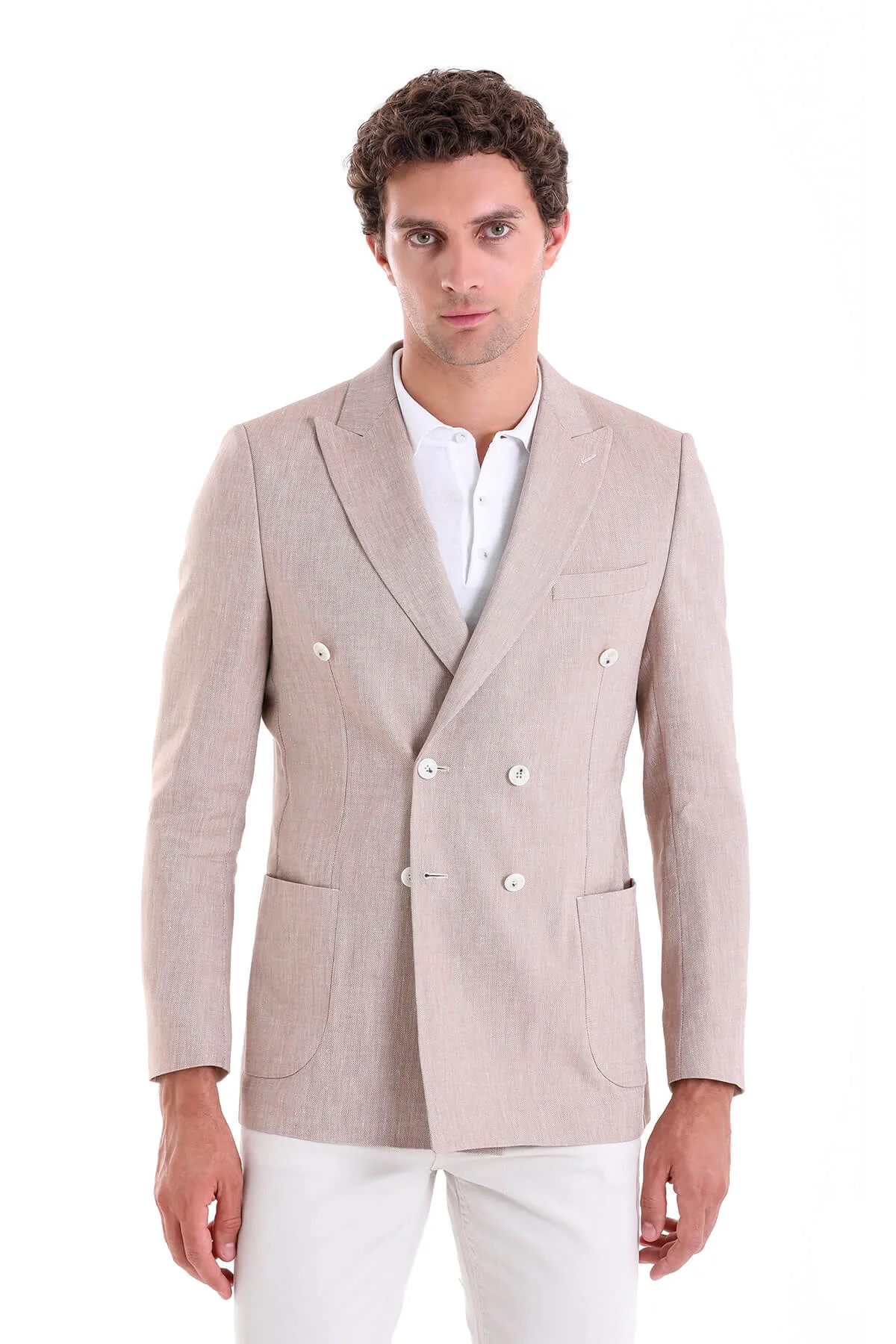 Odor Resistant Tech Slim Fit Double Breasted Brick Linen Casual Blazer