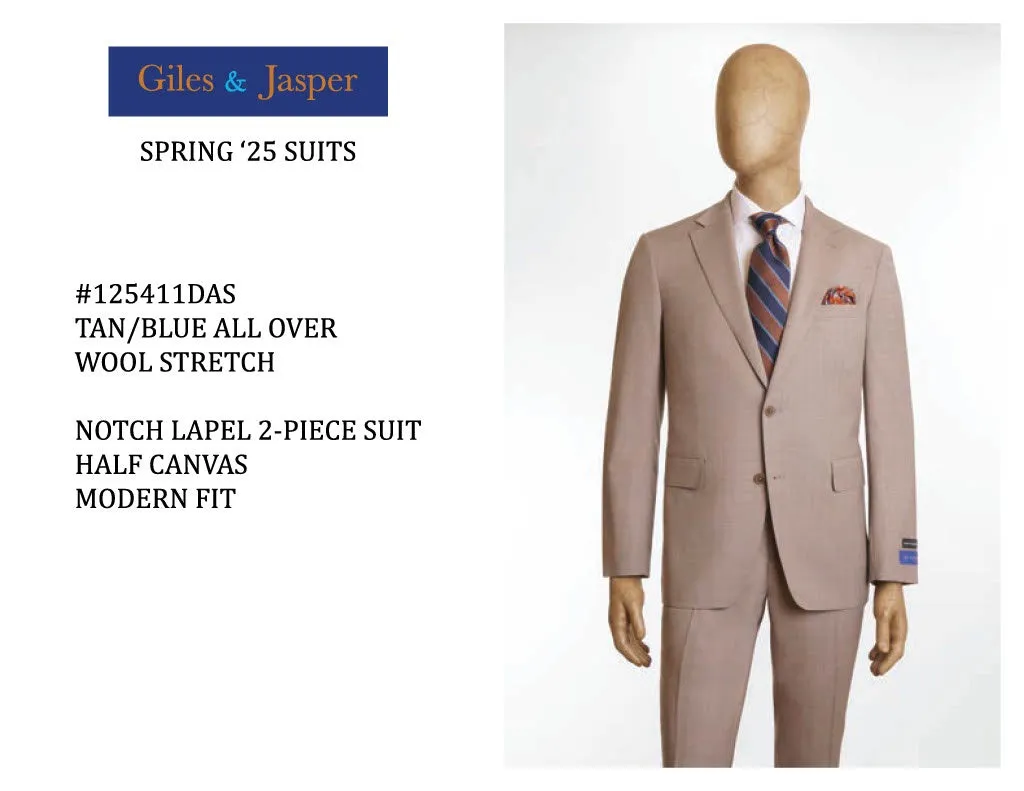 Giles & Jasper Super 100's wool Suit in Tan/Blue Adaptive Layering System