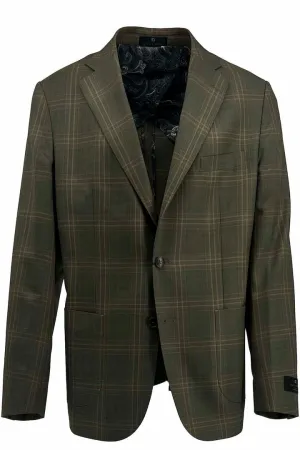 Tiglio Luxe Olive with Windowpane Dolcetto/THP Modern Fit Half Lined, Pure Wool Jacket TL3318 Stretchable Waistband Comfy Street Piece