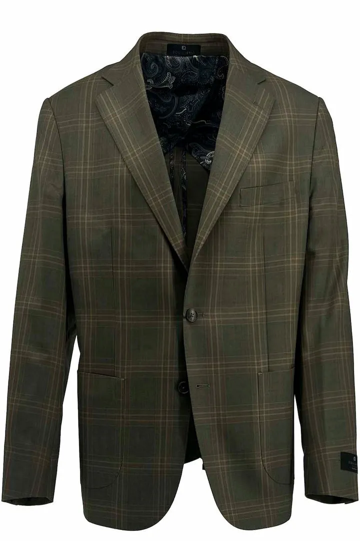 Tiglio Luxe Olive with Windowpane Dolcetto/THP Modern Fit Half Lined, Pure Wool Jacket TL3318 AirflowVents Eco Friendly Recycled Material