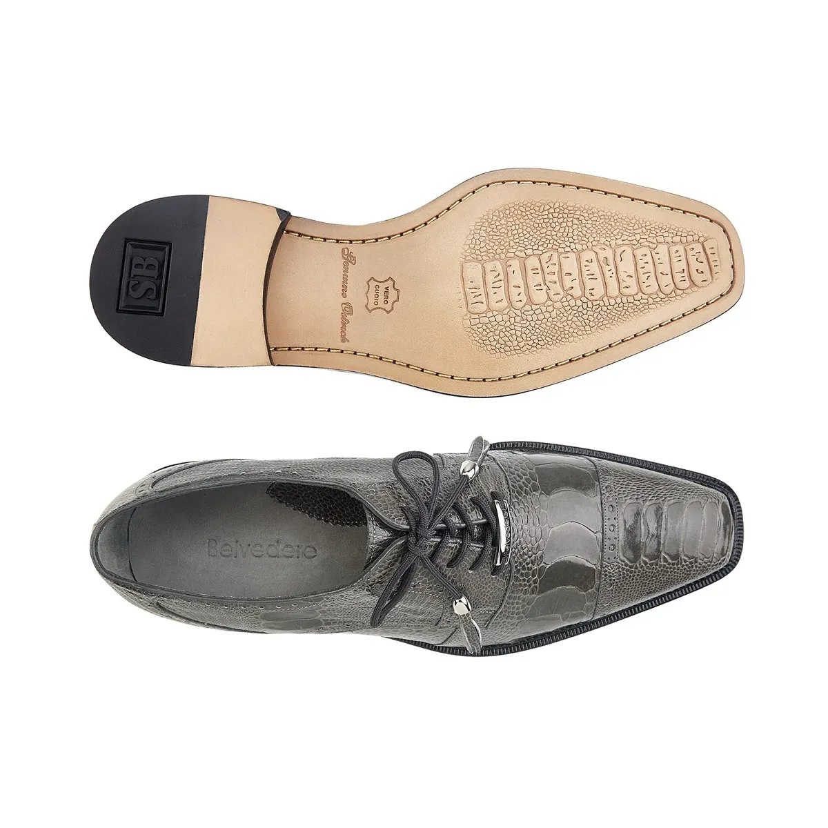 Belvedere Luxurious Ostrich Cap Toe Shoes for Men in Gray-Batta! Fast Go Sun Glow