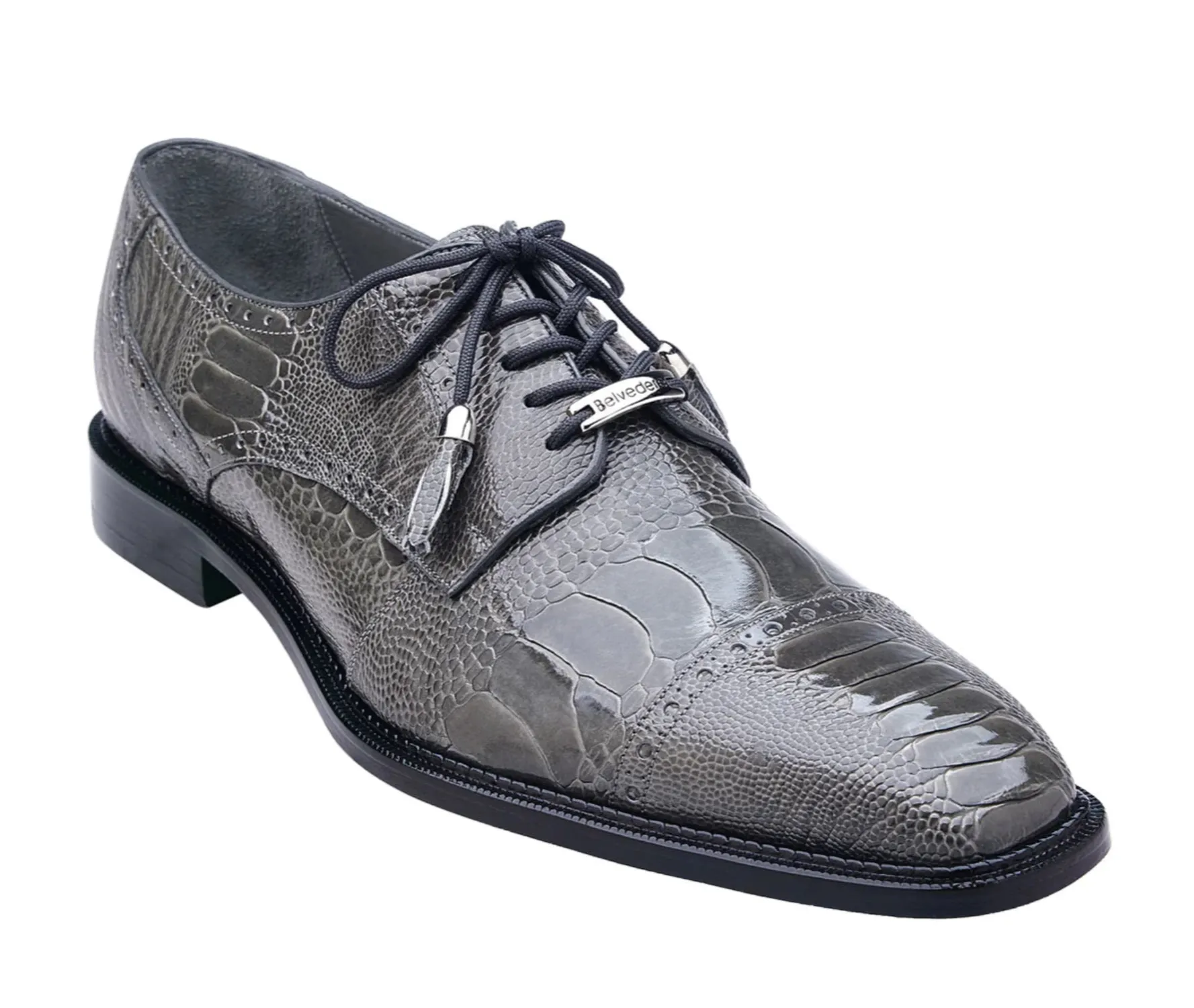 Comfort Ankle Belvedere Luxurious Ostrich Cap Toe Shoes for Men in Gray-Batta!