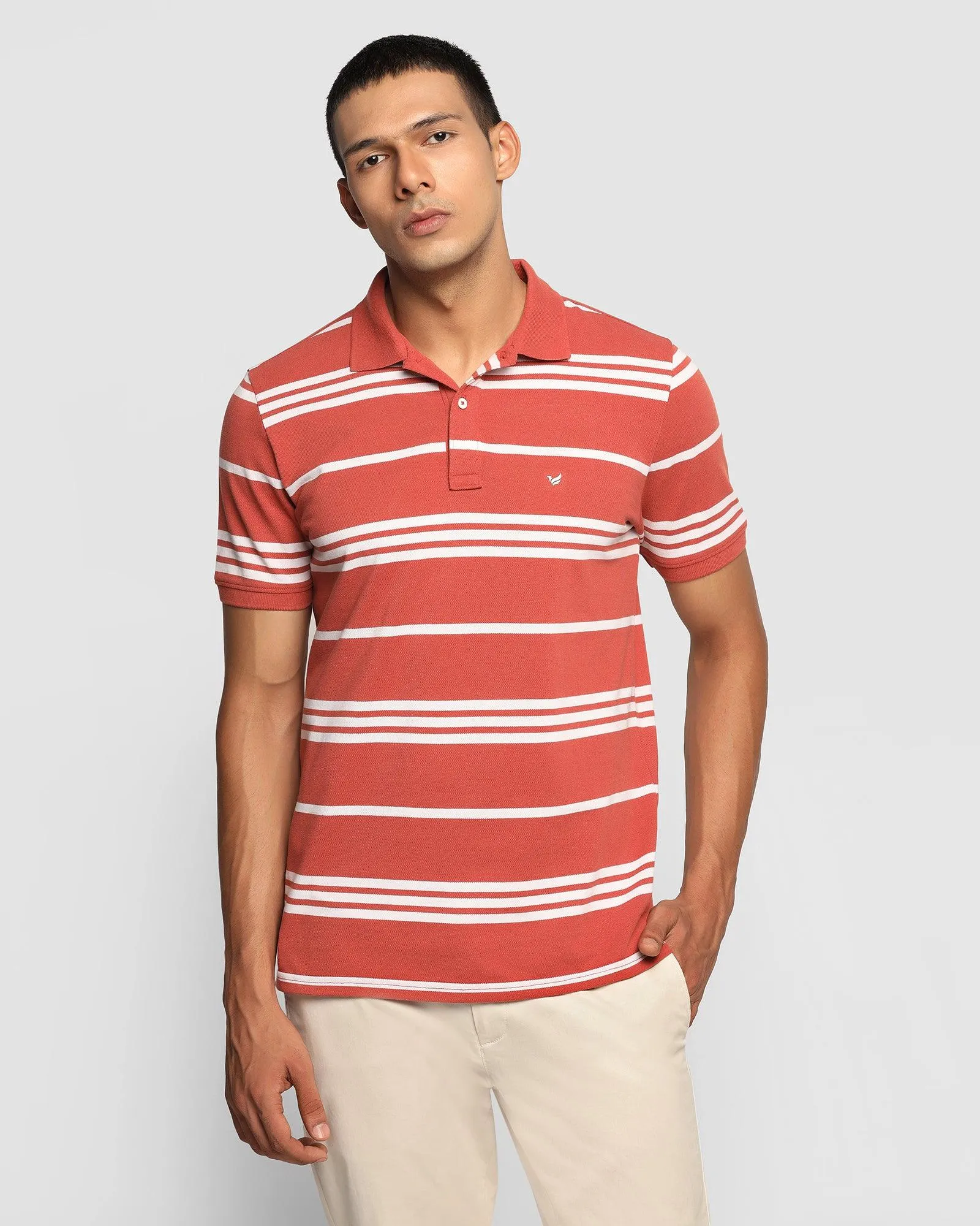 Polo Brick Red Striped T-Shirt - Jackson Comfort Apparel